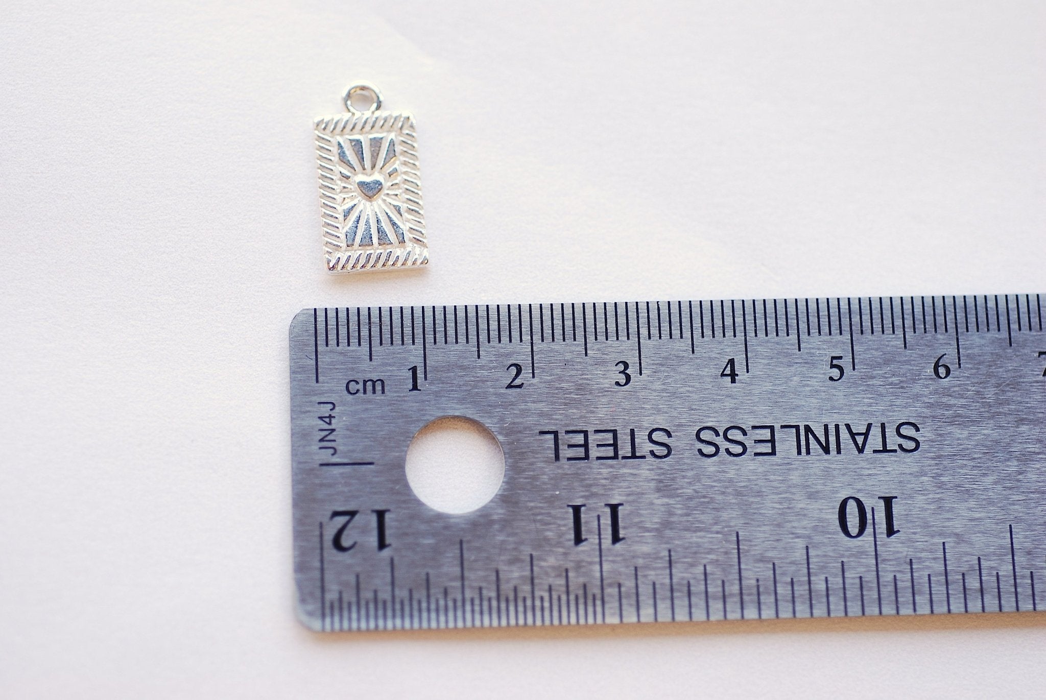 Vermeil Gold Rectangle Heart Charm - 18k Gold plated 925 Sterling Silver Heart Pendant, Bursting Heart, Gold Love Charm, Sacred Heart, J431 - HarperCrown