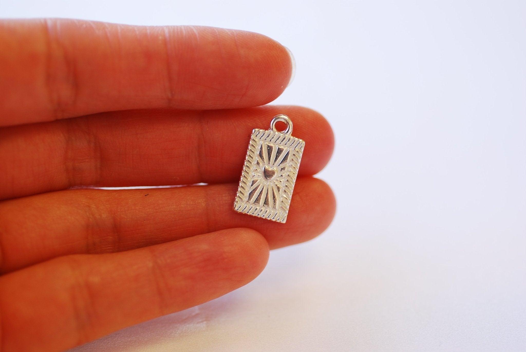 Vermeil Gold Rectangle Heart Charm - 18k Gold plated 925 Sterling Silver Heart Pendant, Bursting Heart, Gold Love Charm, Sacred Heart, J431 - HarperCrown