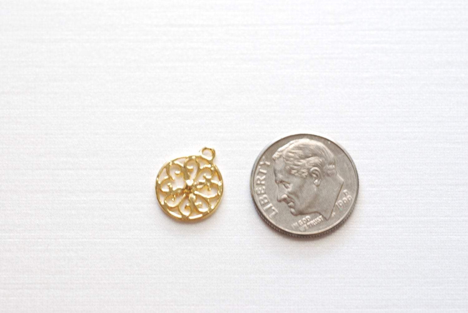 Vermeil Gold Round Charm, Filigree Round Pendant, 18k gold plated over sterling Silver Filigree Round Charm, wholesale gold charms, 83 - HarperCrown
