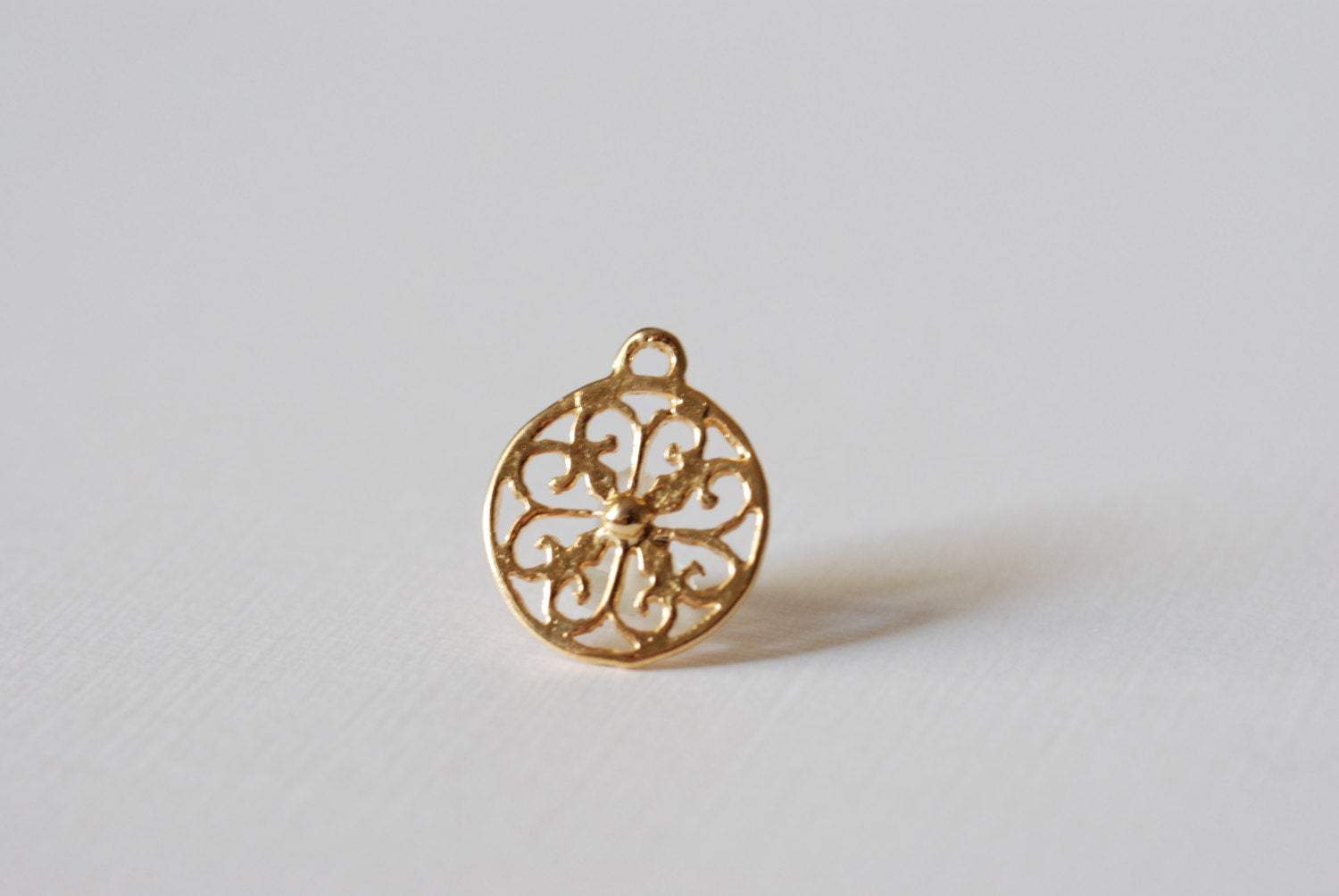 Vermeil Gold Round Charm, Filigree Round Pendant, 18k gold plated over sterling Silver Filigree Round Charm, wholesale gold charms, 83 - HarperCrown