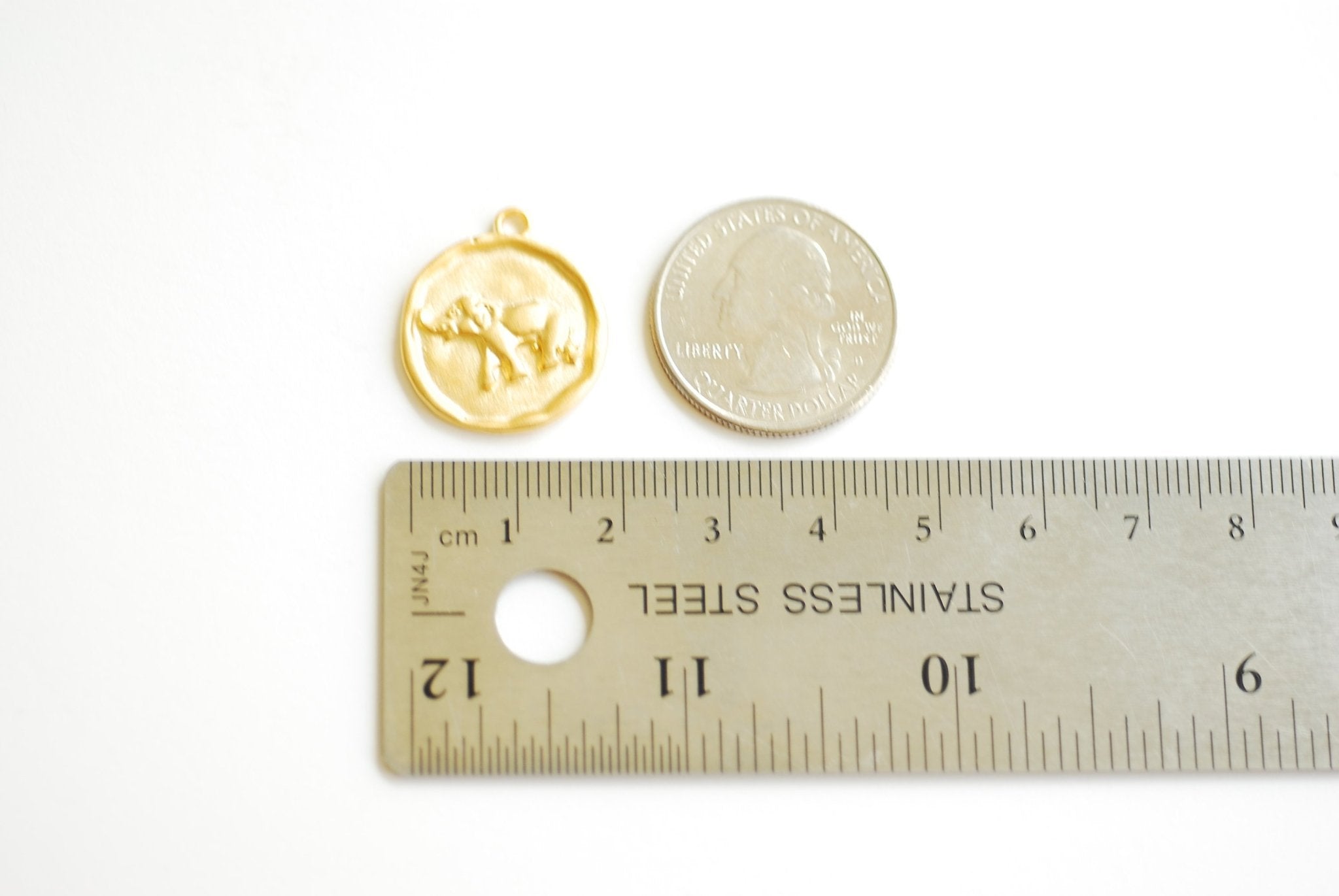 Vermeil Gold Round Elephant Pendant Charm- 18k gold plated over 925 Sterling Silver, Gold Elephant, Silver Elephant, Round Disc, Coin, 477 - HarperCrown