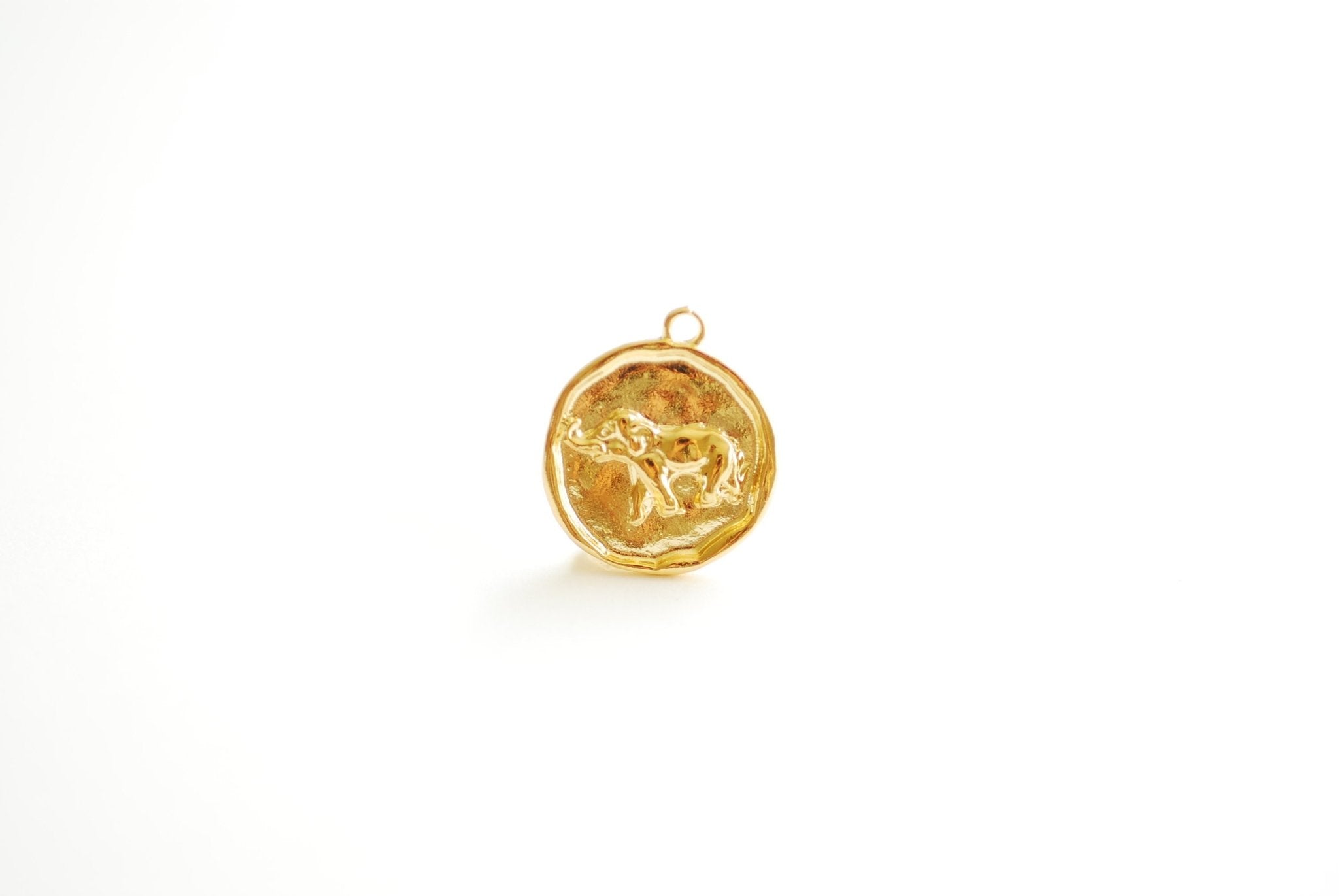 Vermeil Gold Round Elephant Pendant Charm- 18k gold plated over 925 Sterling Silver, Gold Elephant, Silver Elephant, Round Disc, Coin, 477 - HarperCrown