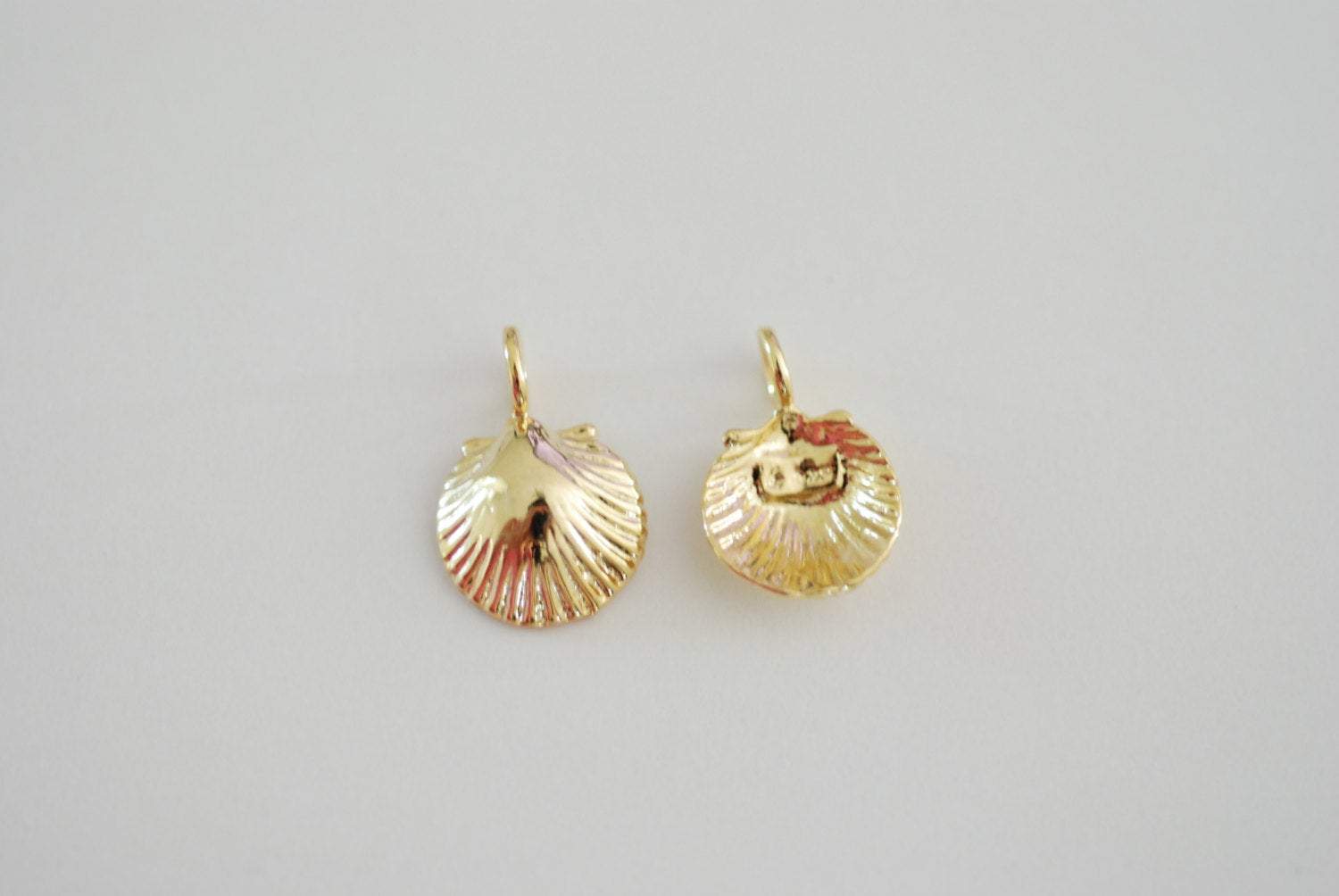 Vermeil Gold Shell Charm - sea life nautical beach charm, 18 karat gold plated over sterling silver, gold clam shell charm pendant, 70 - HarperCrown