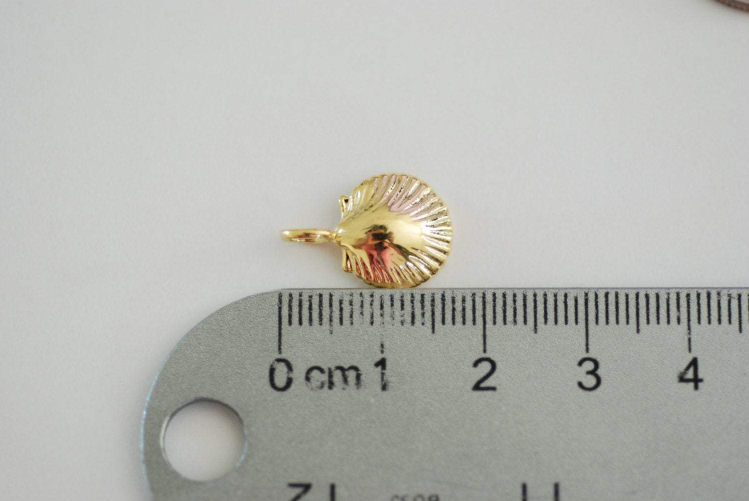 Vermeil Gold Shell Charm - sea life nautical beach charm, 18 karat gold plated over sterling silver, gold clam shell charm pendant, 70 - HarperCrown