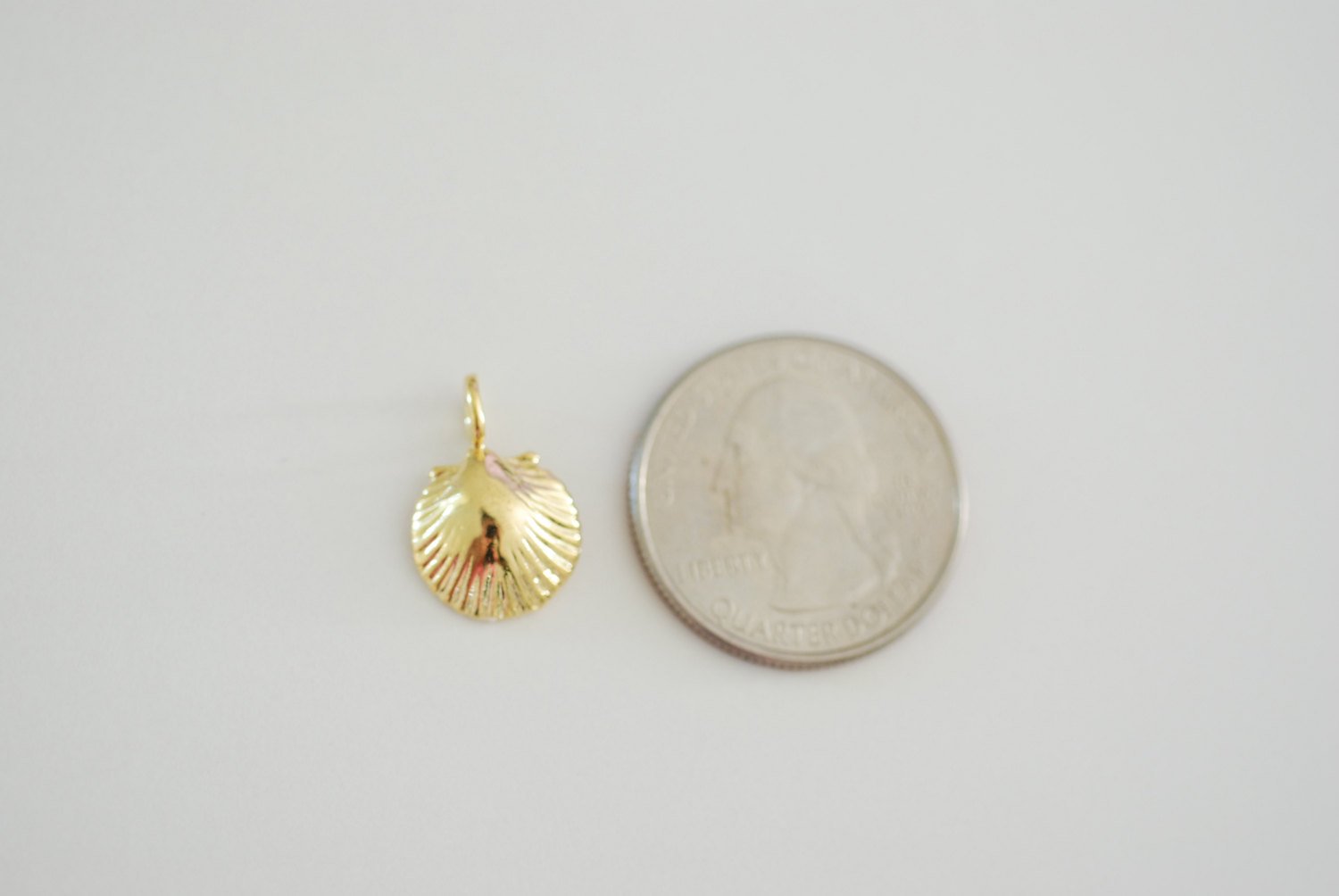 Vermeil Gold Shell Charm - sea life nautical beach charm, 18 karat gold plated over sterling silver, gold clam shell charm pendant, 70 - HarperCrown