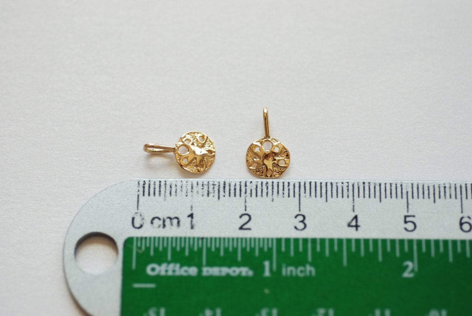 Vermeil Gold Small Sand Dollar Charm Attached Bail- 18k gold plated over Sterling Silver, sea shell creature pendant, Golden Sea shell, 188 - HarperCrown