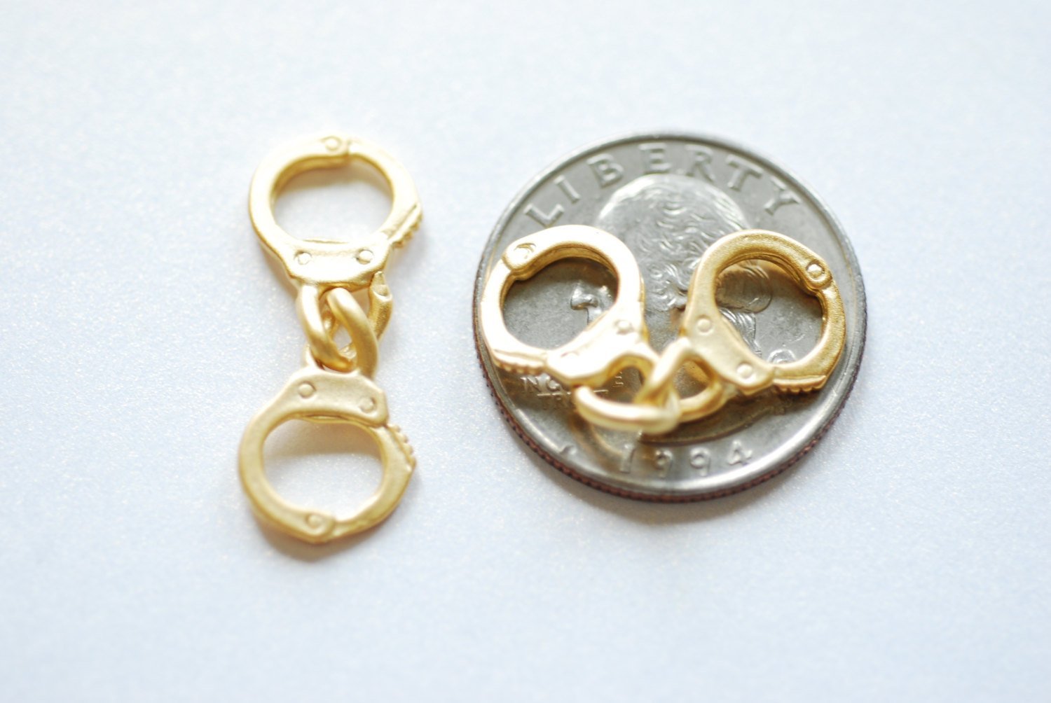 Vermeil Matte Gold Handcuffs, 18k gold plated over Sterling Silver, handcuff charm, handcuffs, Wholesale Vermeil Charms, Vermeil Supplies - HarperCrown