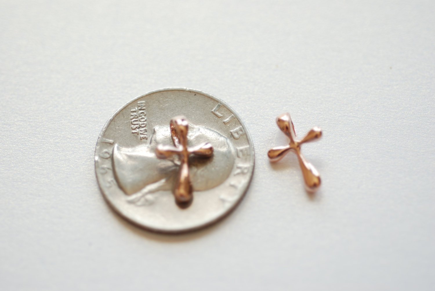 Vermeil Rose Gold Cross Charm Pendant- 18k gold plated over Sterling Silver Cross Charm, Rose Gold Cross, Gold Cross Beads Wholesale, 182 - HarperCrown