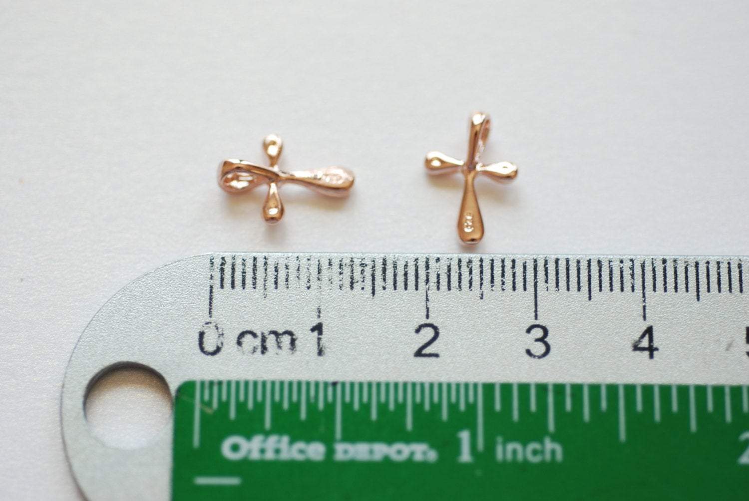 Vermeil Rose Gold Cross Charm Pendant- 18k gold plated over Sterling Silver Cross Charm, Rose Gold Cross, Gold Cross Beads Wholesale, 182 - HarperCrown