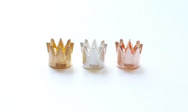 Vermeil Rose Gold Crown Charm- 18k gold plated over sterling silver crown charm, Gold Crown Pendant Charm, Princess Crown Necklace - HarperCrown