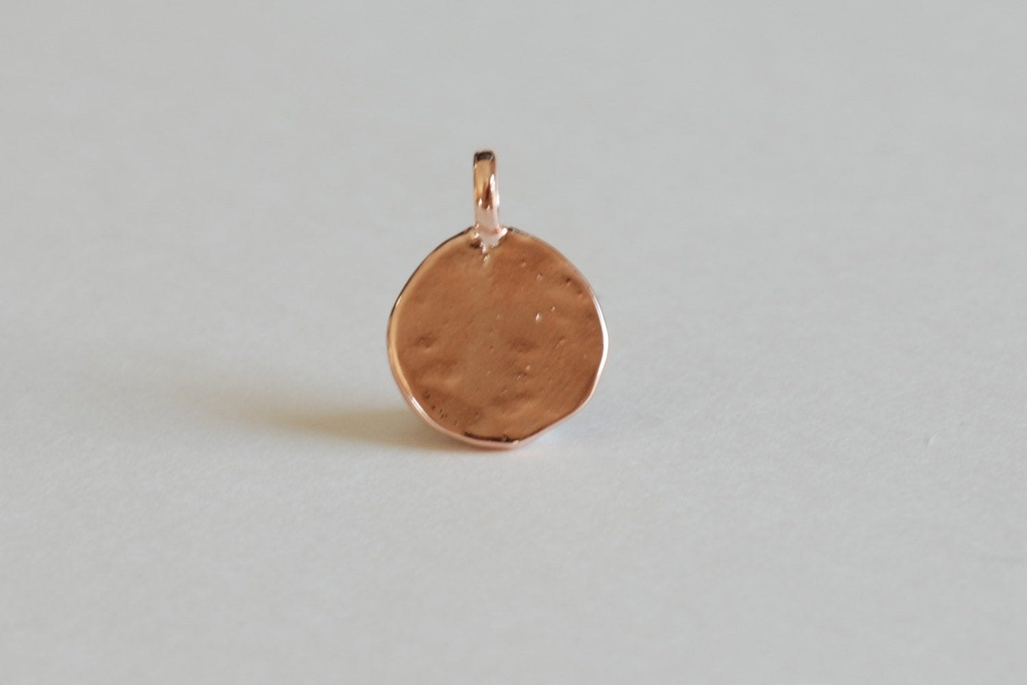 Vermeil Rose Gold Hammered Blank Disc Charm with Attached Bail -18k gold plated over sterling silver, blank disc, Rose Gold stamping disc, 2 - HarperCrown