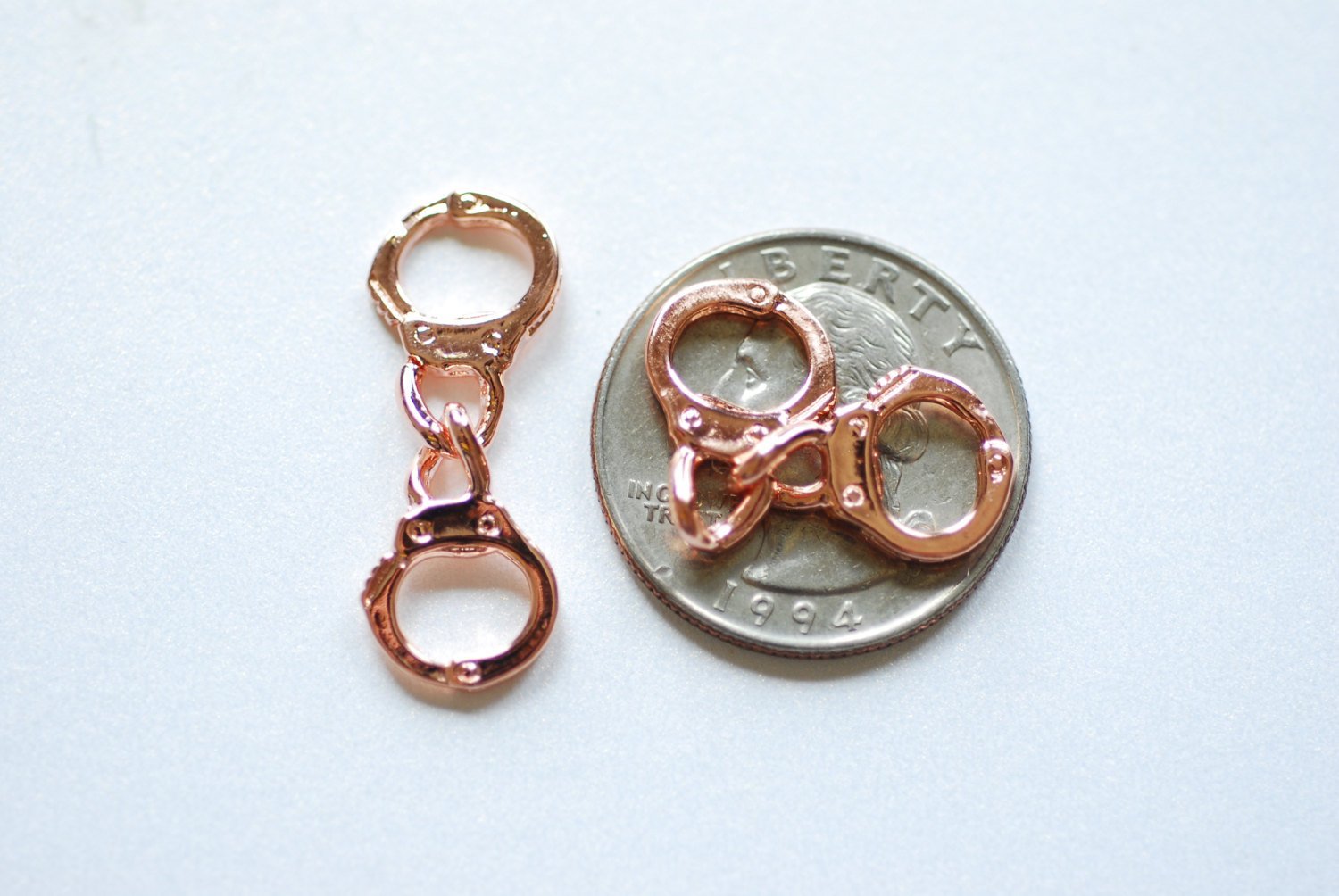 Vermeil Rose Gold Handcuffs, 18k gold plated over Sterling Silver, handcuff charm, handcuffs, Wholesale Vermeil Charms, Vermeil Supplies - HarperCrown