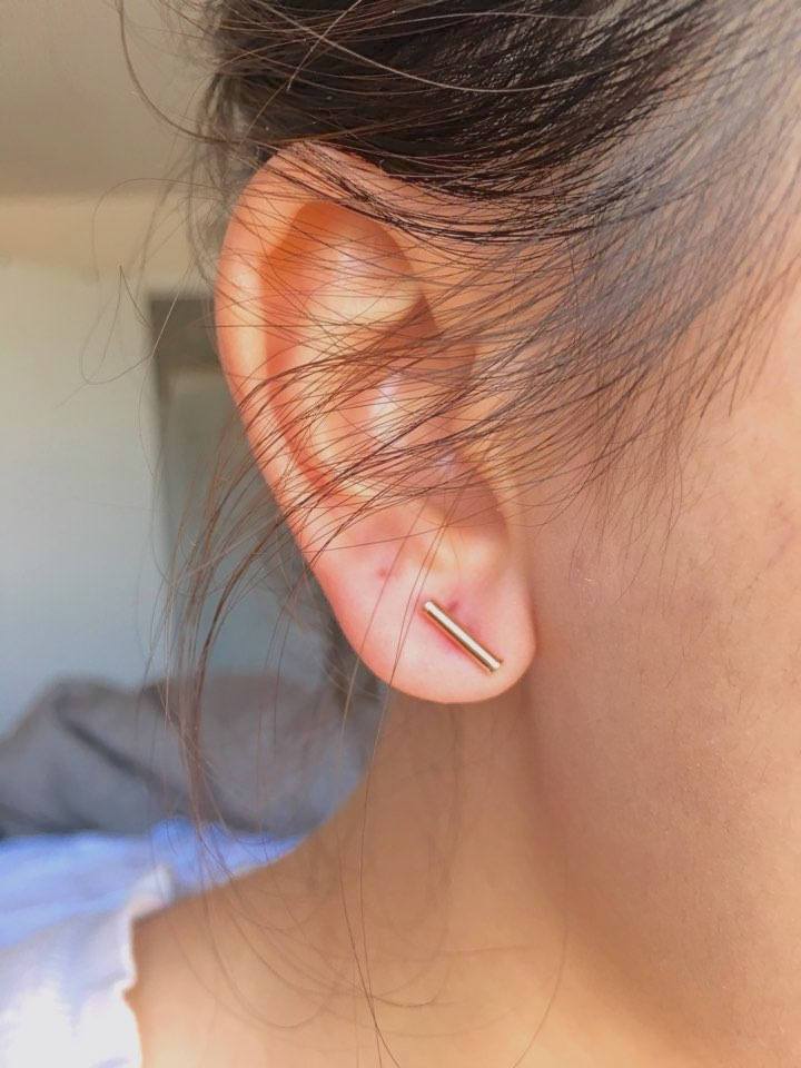 Vermeil Shiny Gold Bar Earrings, Gold Bar Stud Earrings, Line Earrings, Minimal Post Earrings, Ear Climbers, Stick earrings - HarperCrown