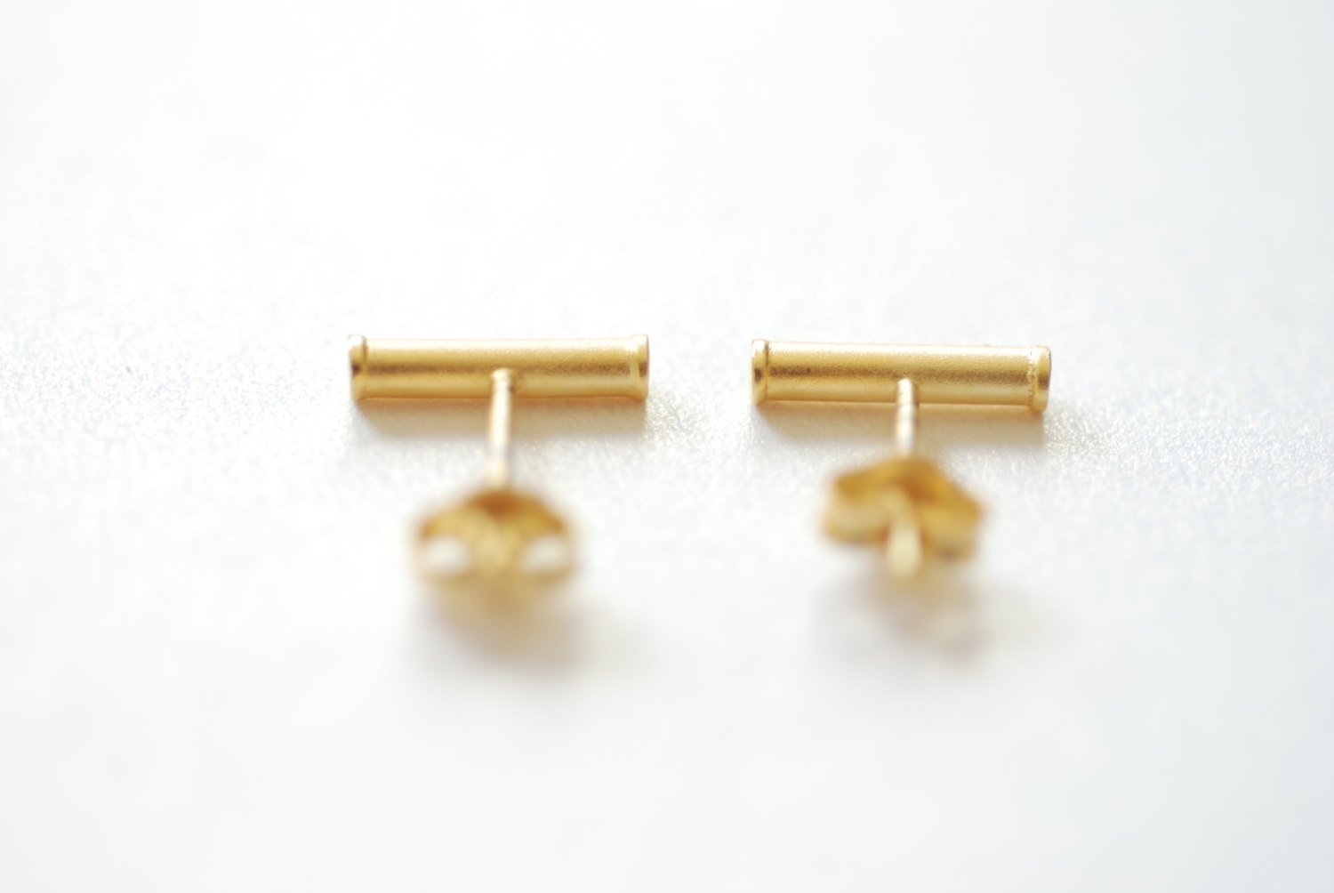Vermeil Shiny Gold Bar Earrings, Gold Bar Stud Earrings, Line Earrings, Minimal Post Earrings, Ear Climbers, Stick earrings - HarperCrown