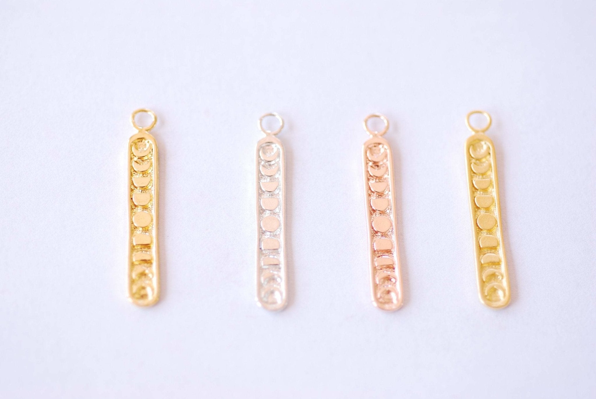 Vertical Moon Phase Bar Charm - Vermeil Gold Sterling Silver Eclipse Moon Drop Charm Crescent Moon, Connecter Link, Moon and Star Bar, 522 - HarperCrown