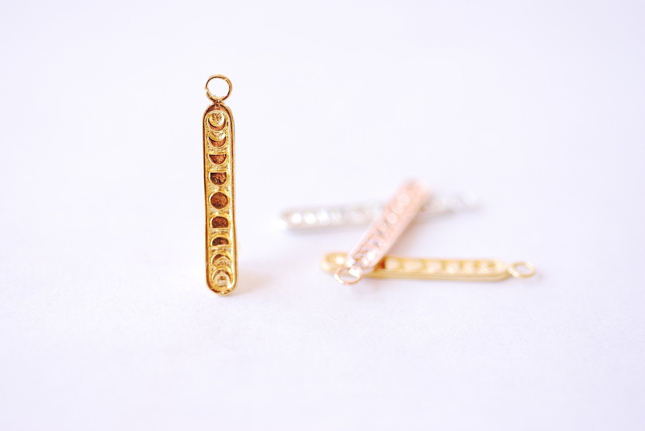 Vertical Moon Phase Bar Charm - Vermeil Gold Sterling Silver Eclipse Moon Drop Charm Crescent Moon, Connecter Link, Moon and Star Bar, 522 - HarperCrown