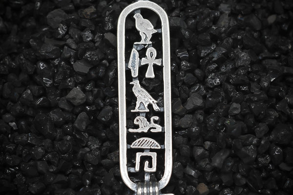 "Wealth" Cartouche Hieroglyph Ancient Egyptian Charm | 925 Sterling Silver, Oxidized or 18K Gold Plated | Jewelry Making Pendant - HarperCrown