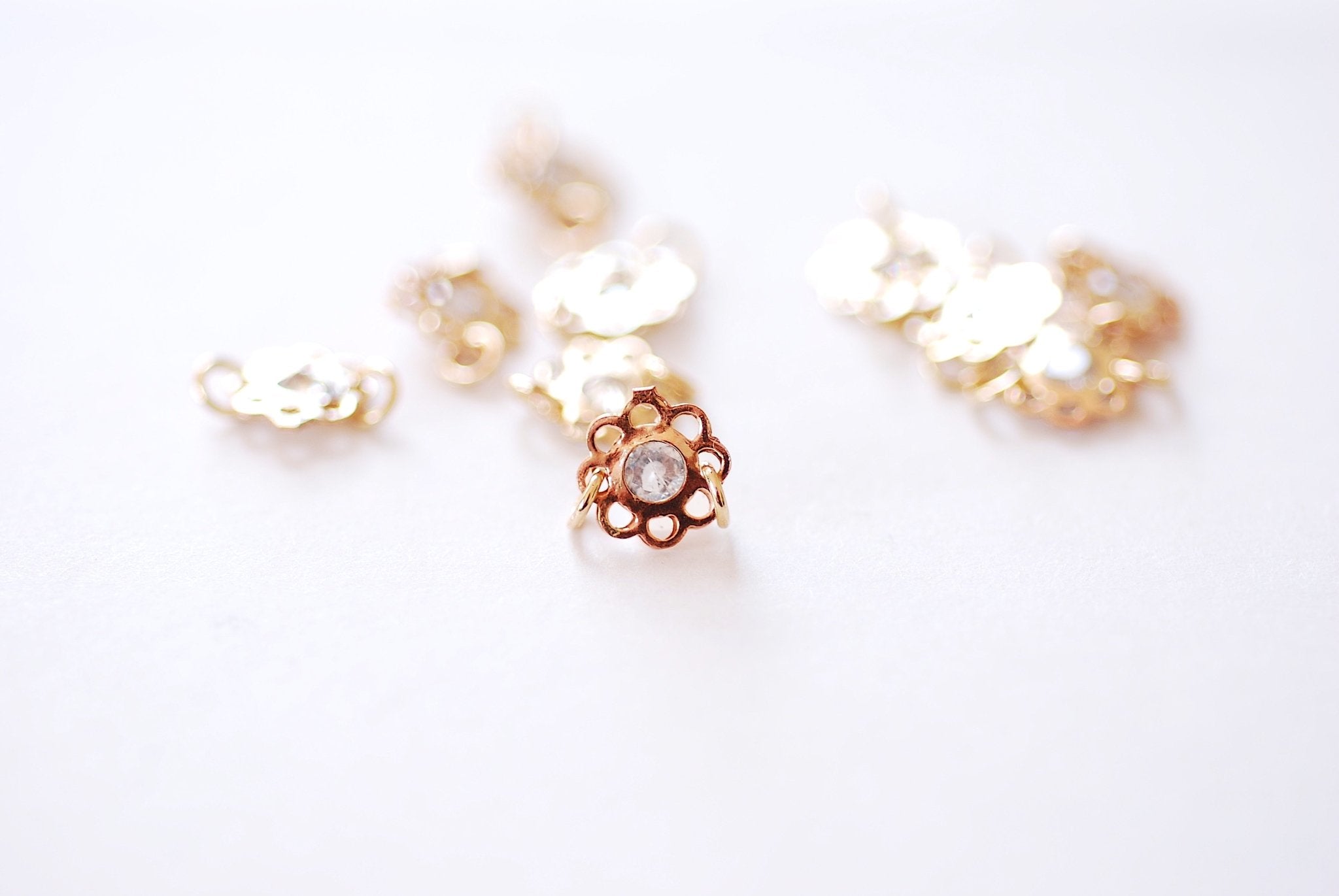 Wholesale Gold Filled Flower CZ Connector Charm l Gold Filled Sterling Silver Rose Gold Filled Flower Charm l Permanent Jewelry - HarperCrown
