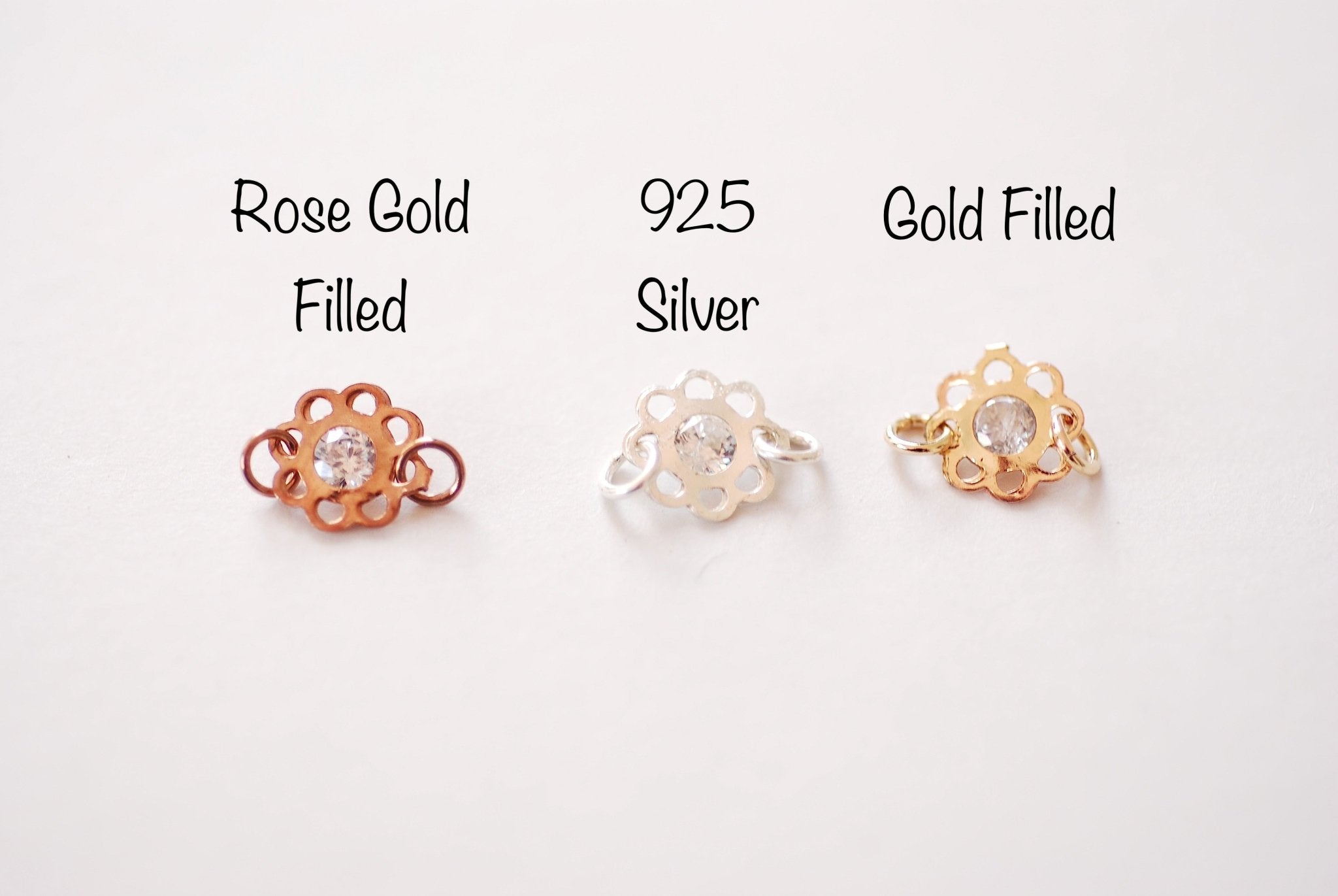 Wholesale Gold Filled Flower CZ Connector Charm l Gold Filled Sterling Silver Rose Gold Filled Flower Charm l Permanent Jewelry - HarperCrown