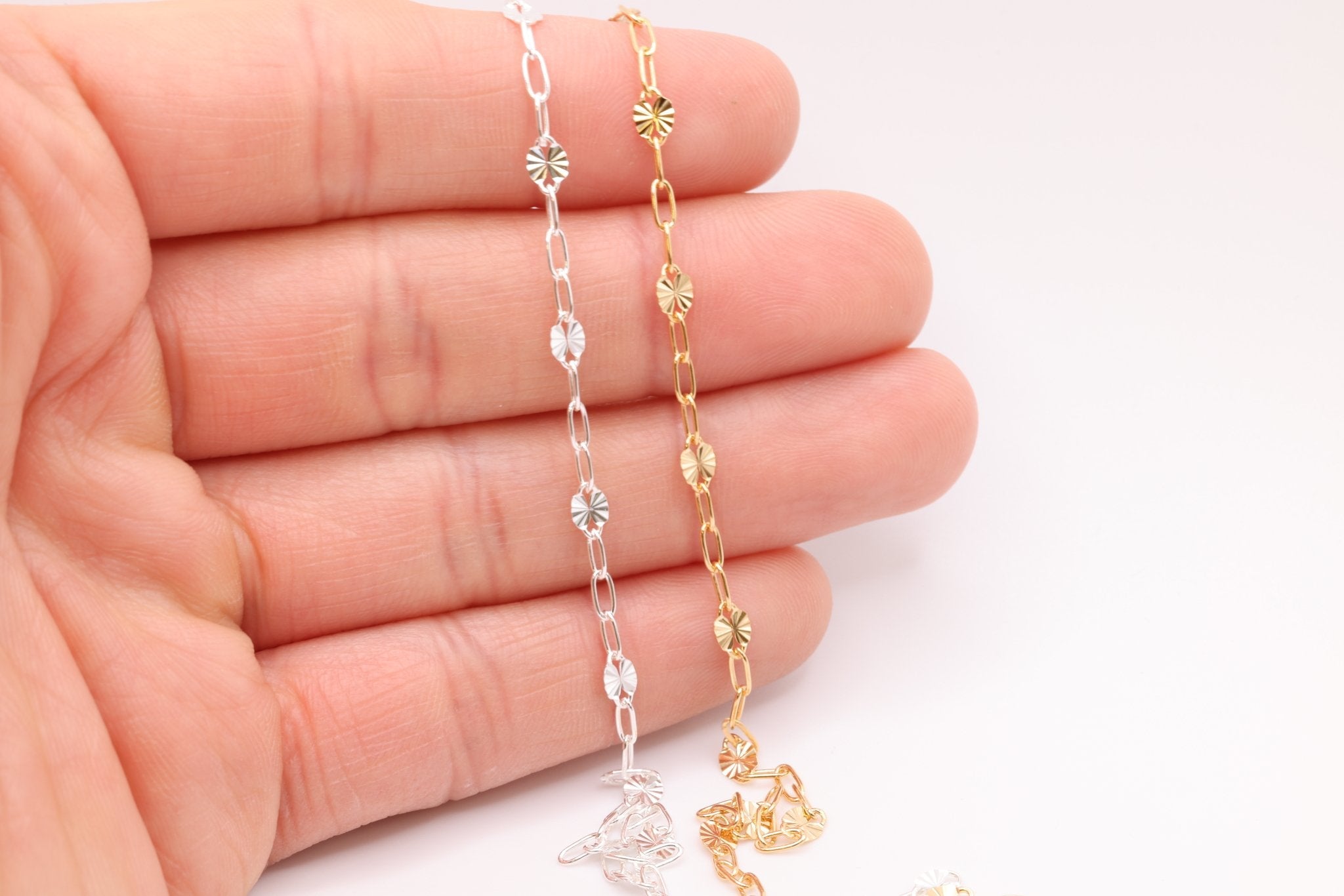 Wholesale Gold Filled Starburst Diamond Cut Chain l 2mm X 2.5mm Diamond Cut Sunburst Gold Filled Sterling Silver Chain Permanent Jewelry - HarperCrown