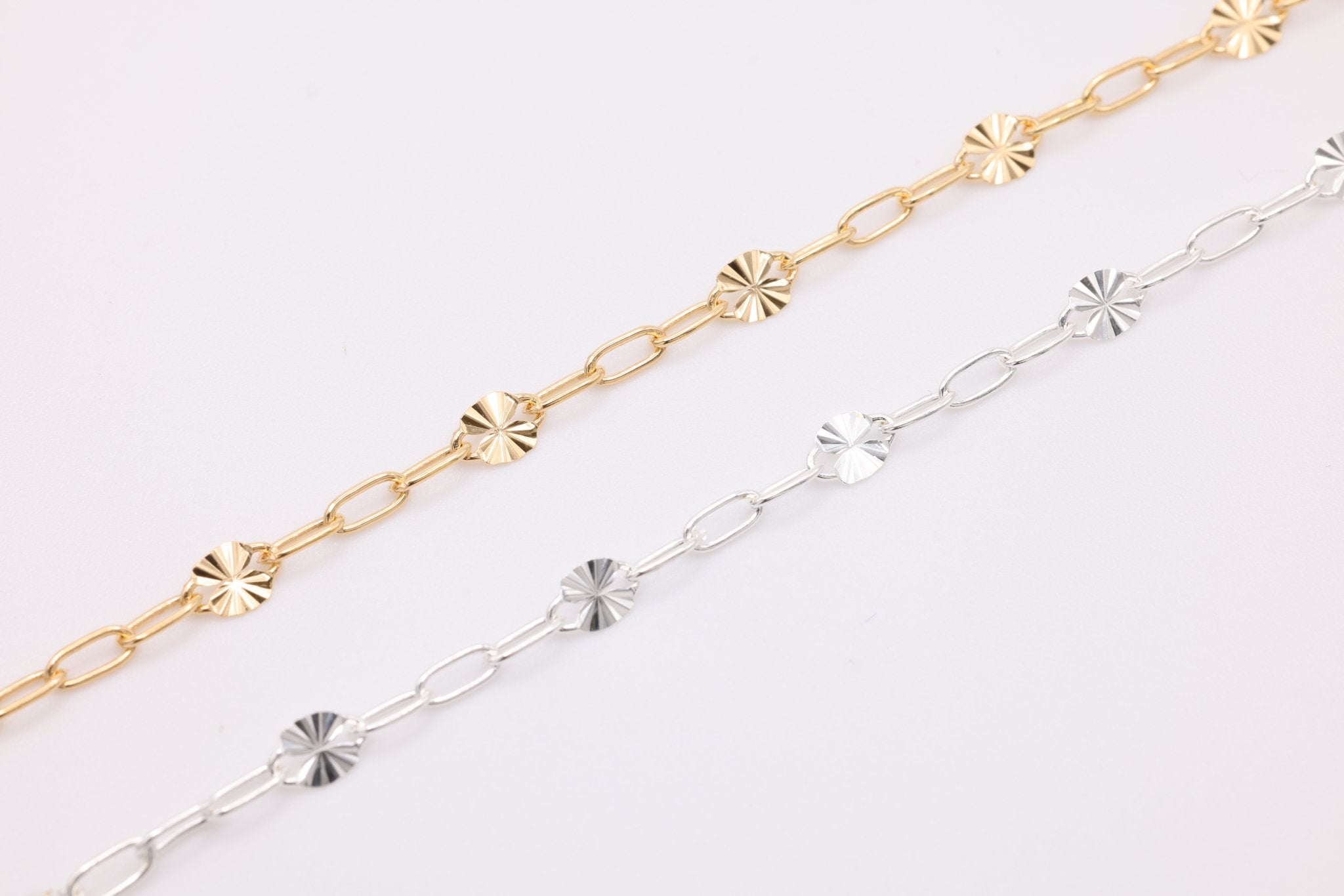 Wholesale Gold Filled Starburst Diamond Cut Chain l 2mm X 2.5mm Diamond Cut Sunburst Gold Filled Sterling Silver Chain Permanent Jewelry - HarperCrown