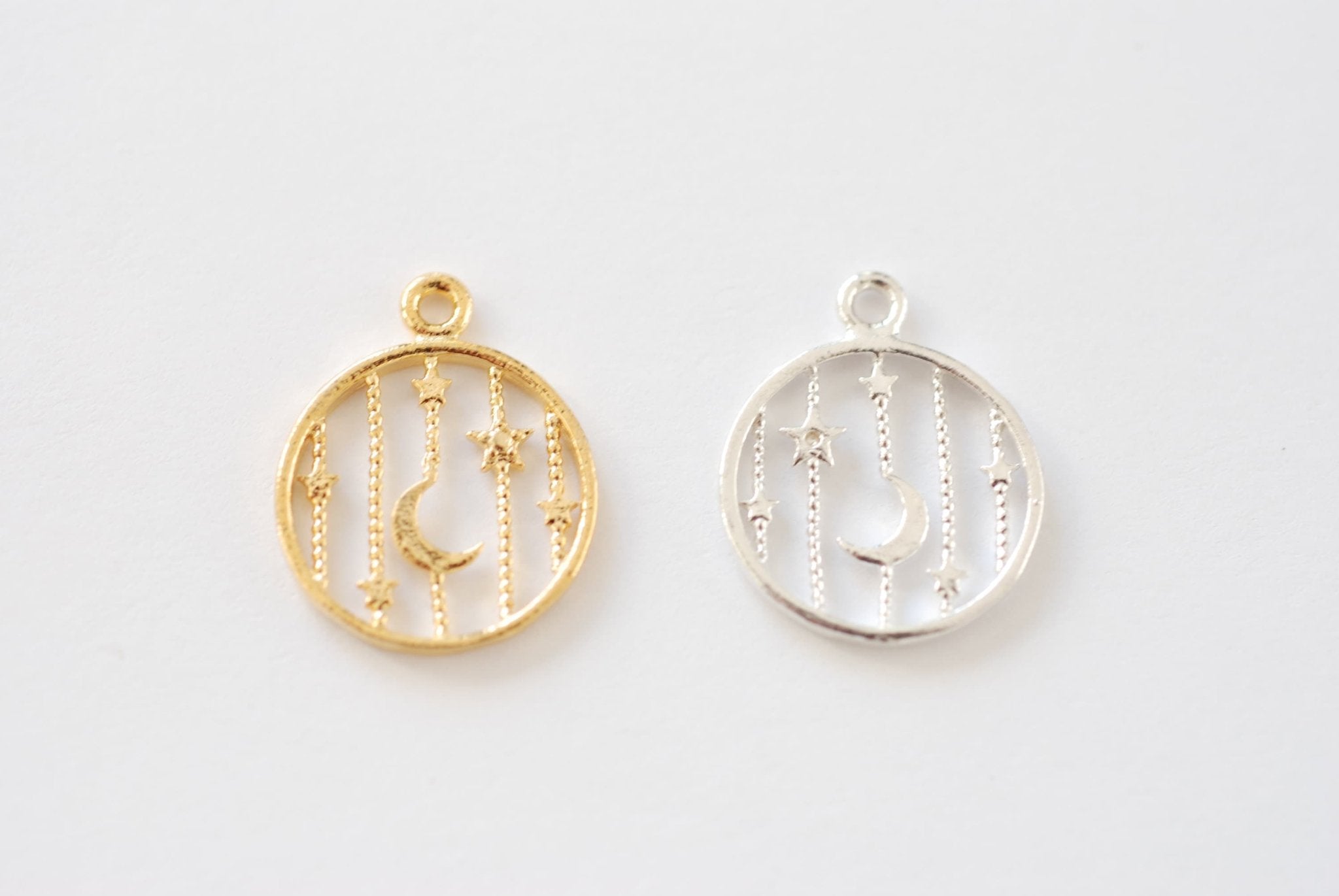 Wholesale Vermeil Gold Round Moon and Star Charm l 18k gold plated over 925 Sterling Silver Celestial Charm l 600 - HarperCrown