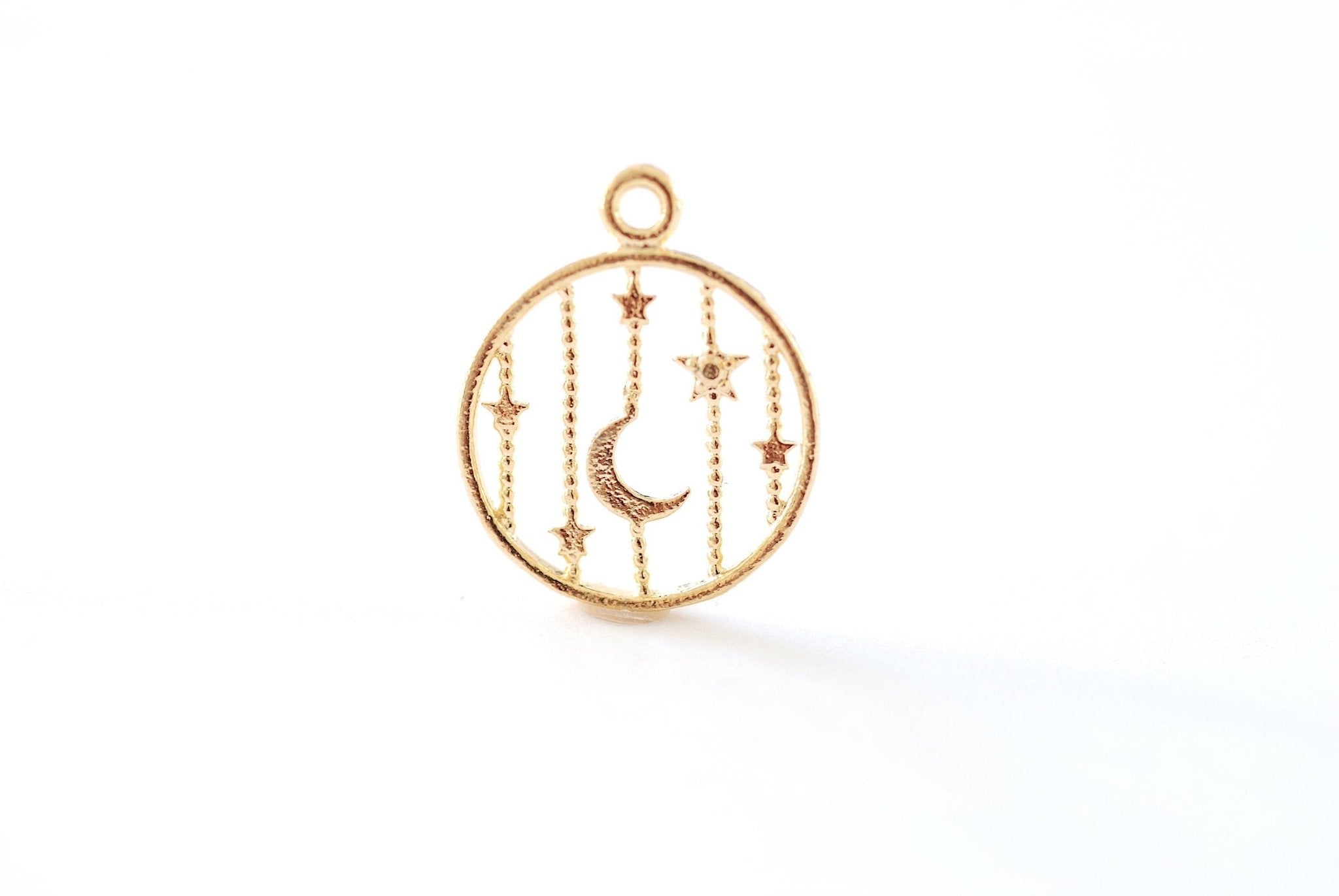 Wholesale Vermeil Gold Round Moon and Star Charm l 18k gold plated over 925 Sterling Silver Celestial Charm l 600 - HarperCrown