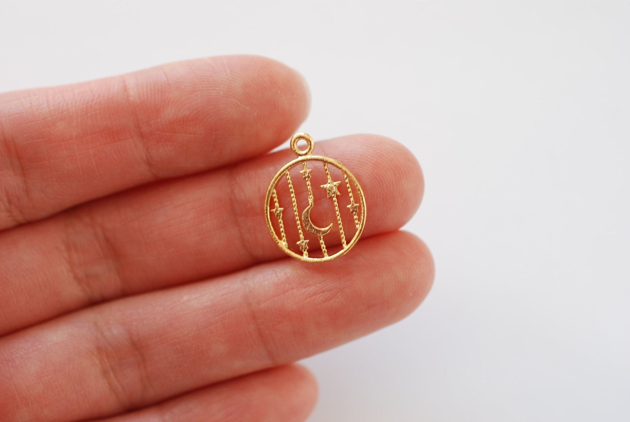 Wholesale Vermeil Gold Round Moon and Star Charm l 18k gold plated over 925 Sterling Silver Celestial Charm l 600 - HarperCrown