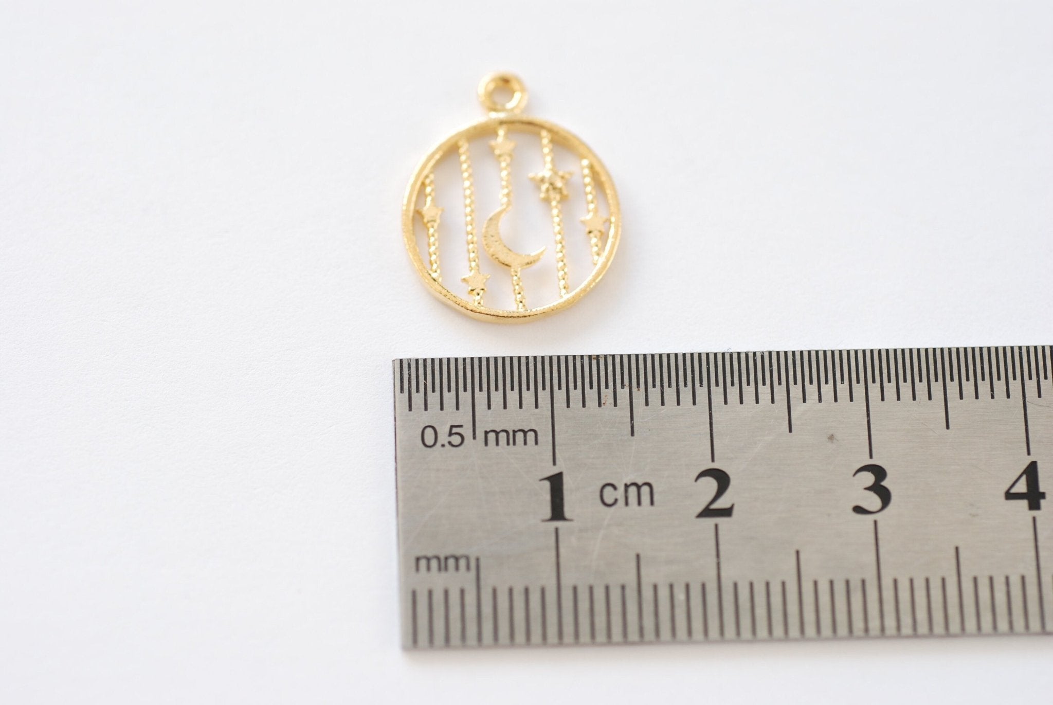 Wholesale Vermeil Gold Round Moon and Star Charm l 18k gold plated over 925 Sterling Silver Celestial Charm l 600 - HarperCrown