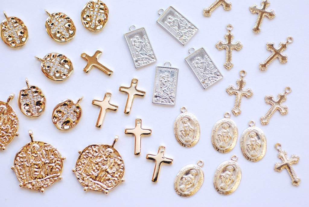 Set Of 6 Religious Charm Pendants - Silver-Toned Zinc Alloy, 7/8 Inch, For Bracelets & Necklaces