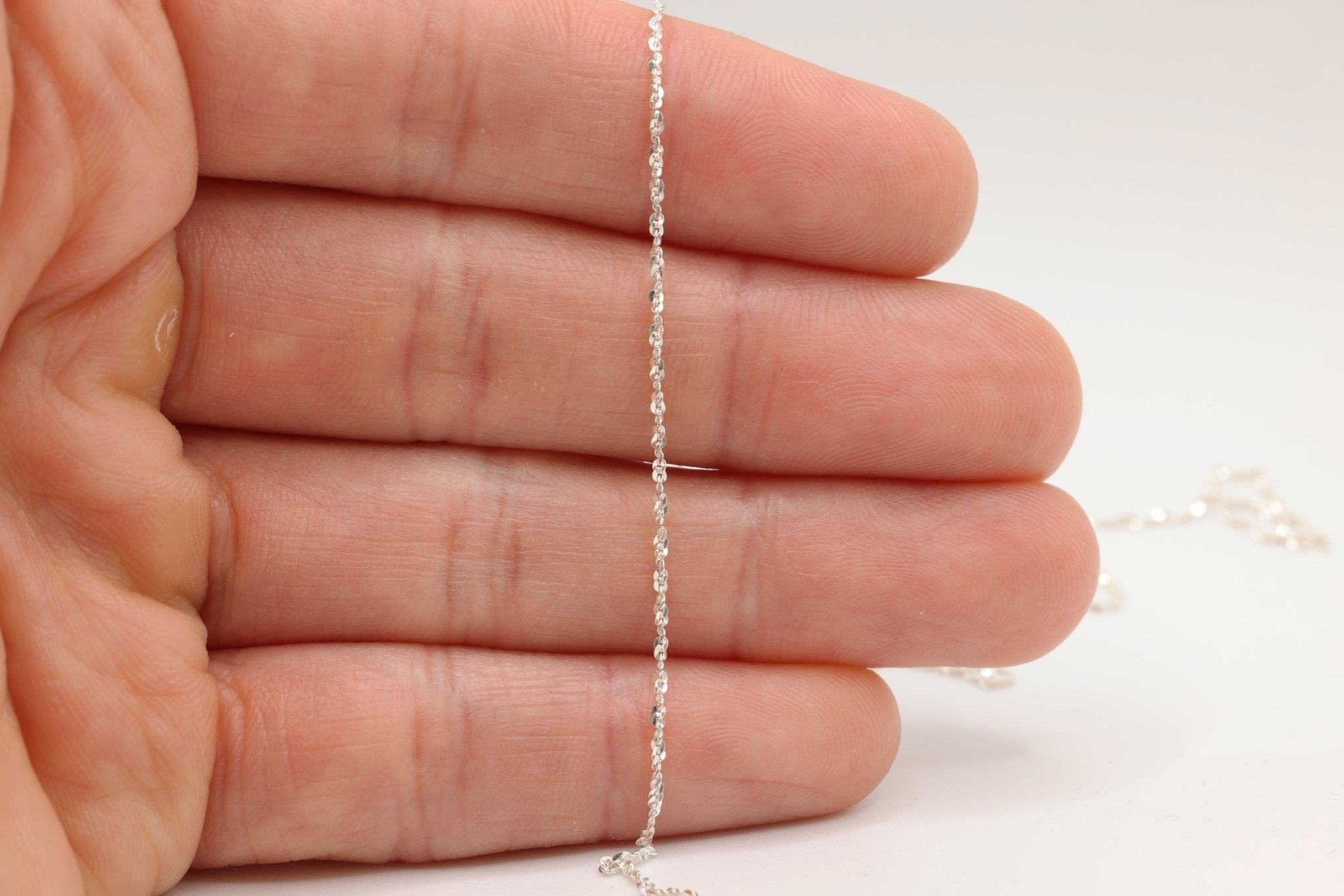 1.2mm Sparkle Fancy Chain, 925 Sterling Silver, Wholesale, Pay Per Foot, Jewelry Making Chain - HarperCrown
