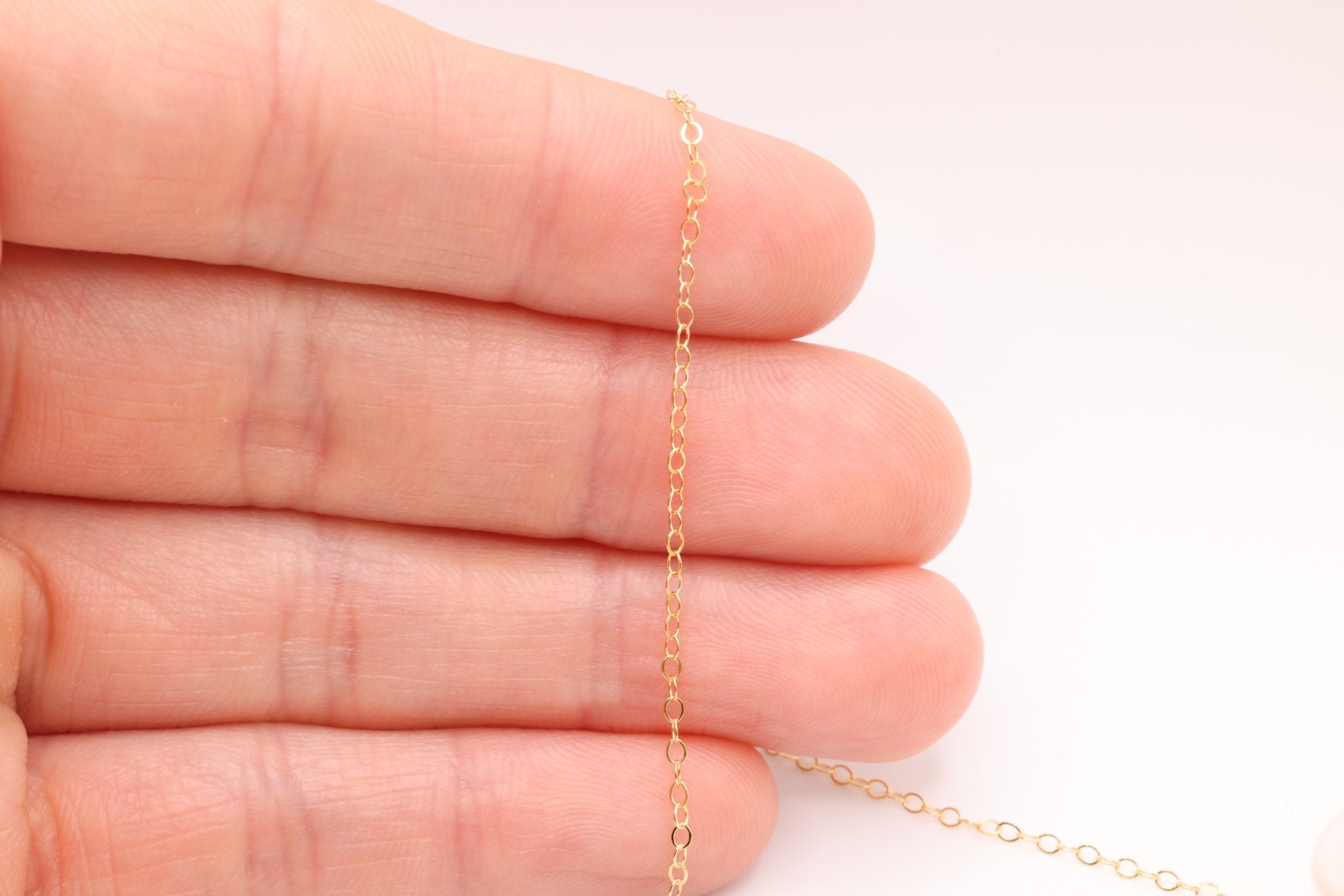 1.3mm Flat Cable Chain, 14K Solid Gold Chain, Pay By the Foot Uncut - HarperCrown