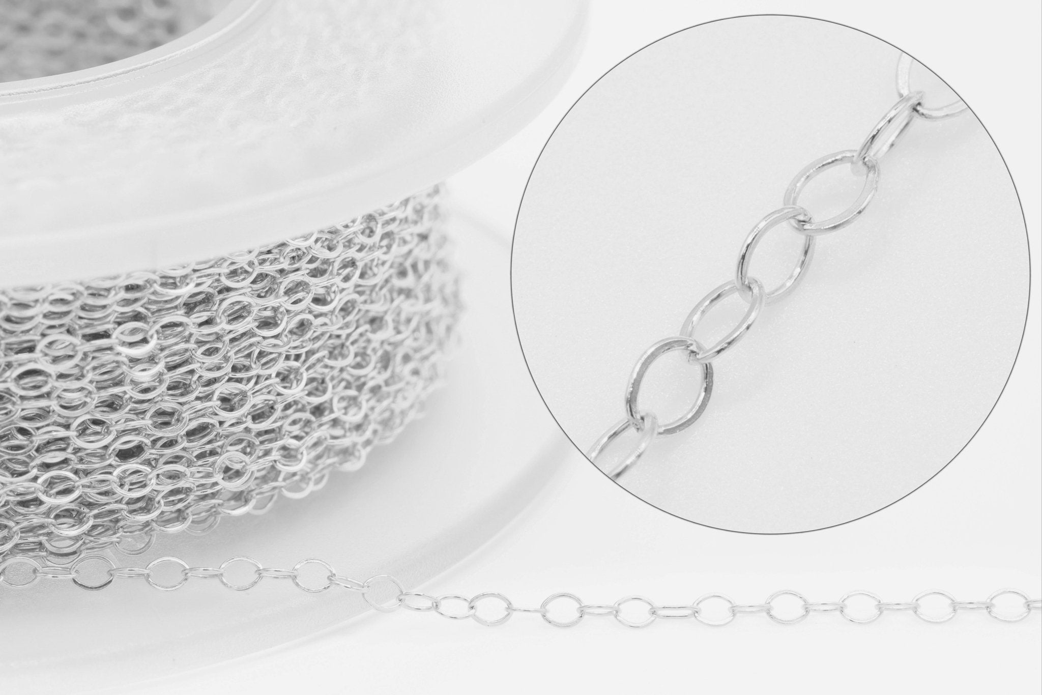 1.3mm Flat Cable Chain (5ft), 925 Sterling Silver Chain, Bulk 5ft Increment Chain for Jewelry Making - HarperCrown