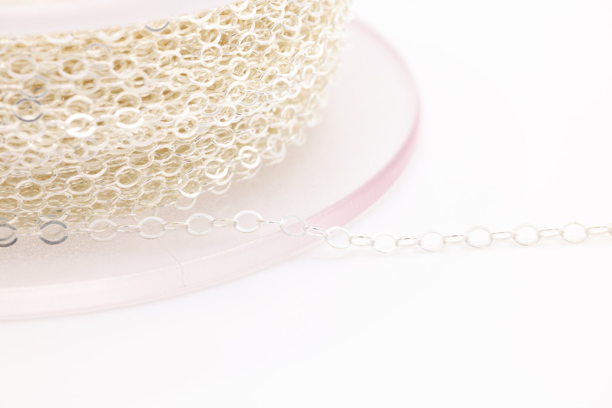 1.3mm Flat Cable Chain (5ft), 925 Sterling Silver Chain, Bulk 5ft Increment Chain for Jewelry Making - HarperCrown