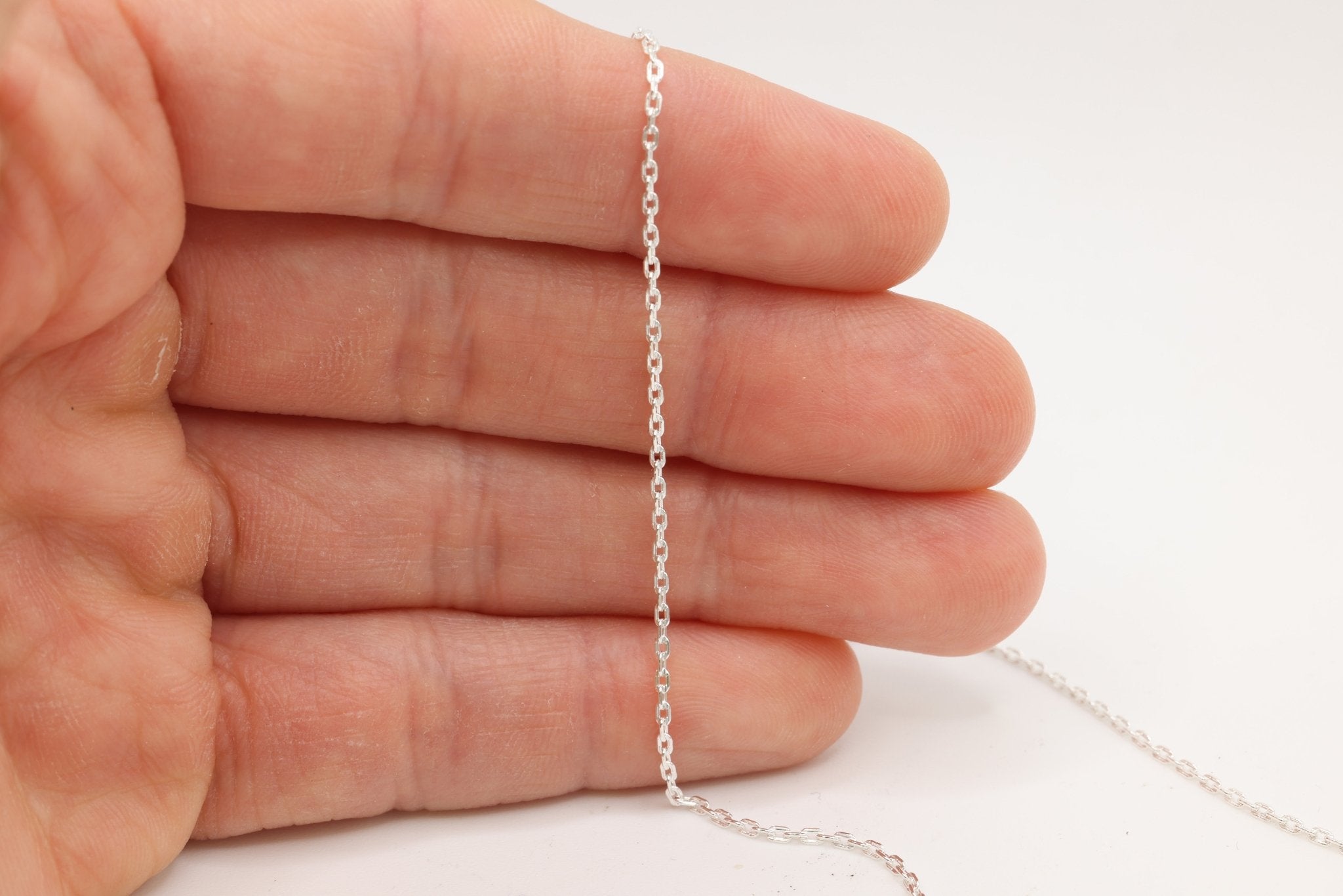 1.3mm Flat Oval Textured Cable Chain, 925 Sterling Silver, Wholesale, Pay Per Foot, Jewelry Making Chain - HarperCrown