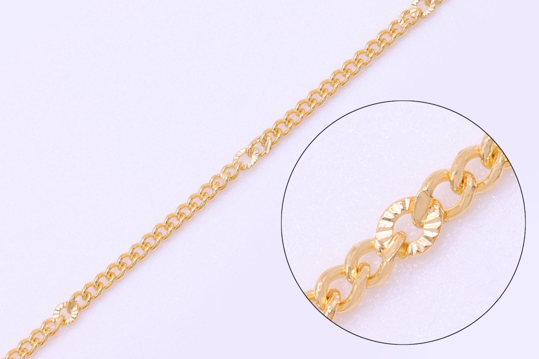 1.3mm Starburst Curb Chain, 14/20 Gold - Filled, Wholesale, Pay Per Foot, Jewelry Making Chain - HarperCrown