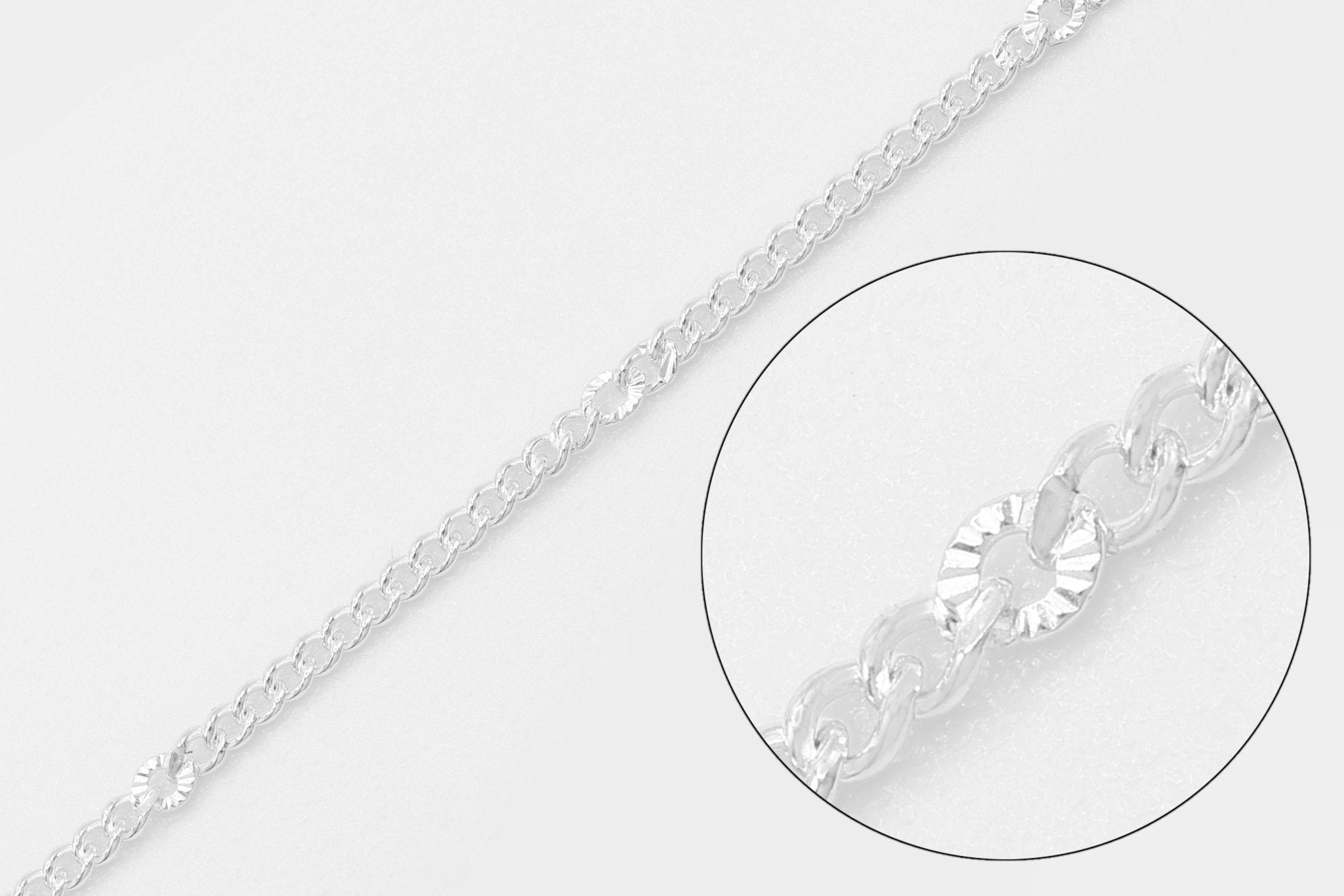 1.3mm Starburst Curb Chain, 925 Sterling Silver, Wholesale, Pay Per Foot, Jewelry Making Chain - HarperCrown