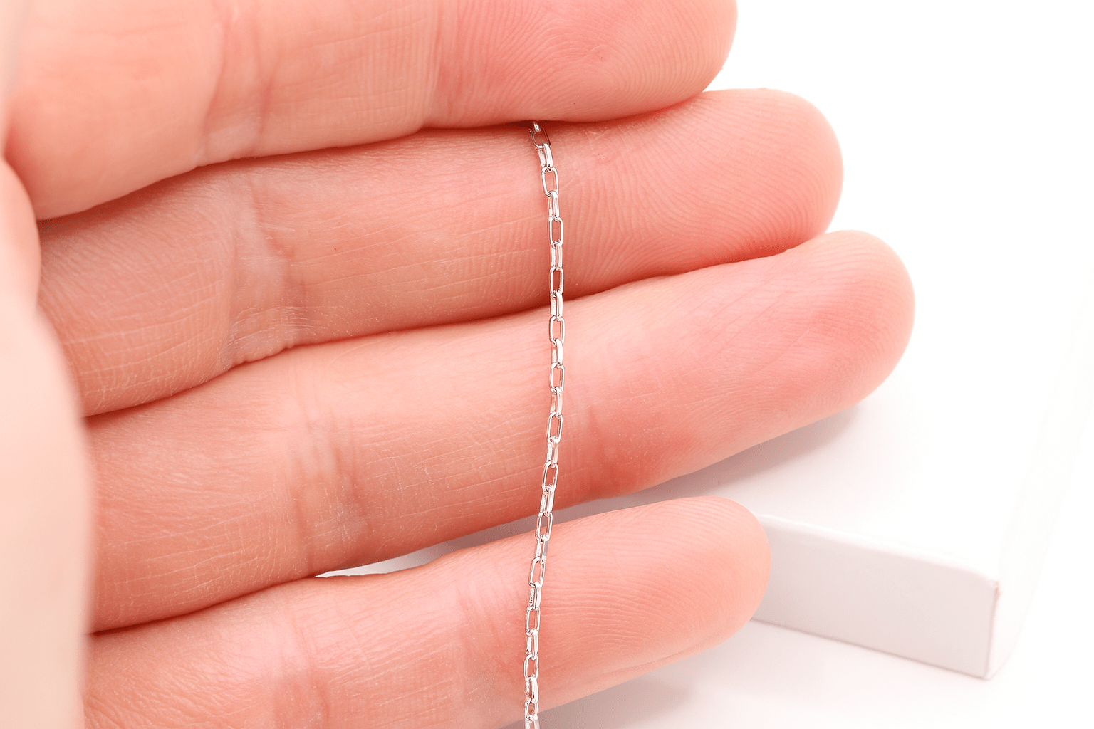 1.3mm x 2mm Elongated Box Chain, 925 Sterling Silver, Wholesale, Bulk DIY Spool Pay Per Foot Jewelry Making Chain - HarperCrown