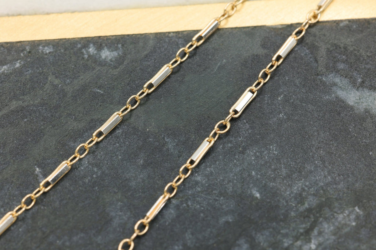 1.3mm x 5mm Bar Two Tone Chain, 14/20 Gold-Filled and 925 Sterling Silver, Wholesale, Pay Per Foot, Jewelry Making Chain - HarperCrown