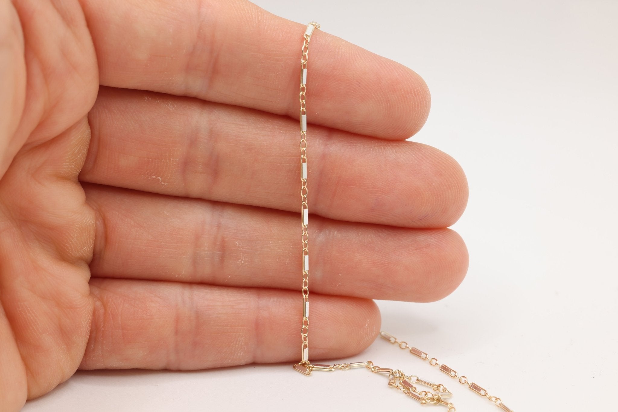 1.3mm x 5mm Bar Two Tone Chain, 14/20 Gold-Filled and 925 Sterling Silver, Wholesale, Pay Per Foot, Jewelry Making Chain - HarperCrown