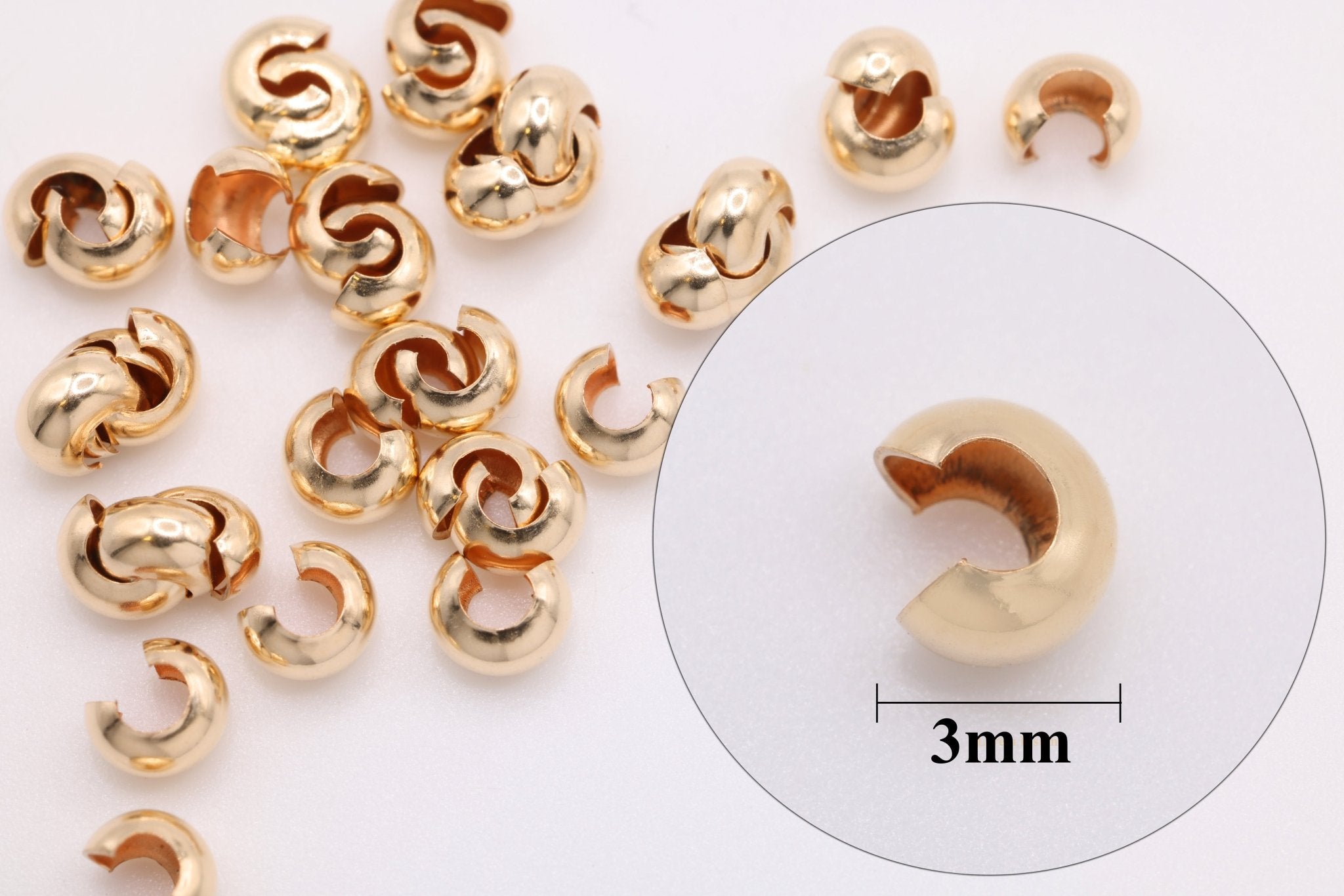 14/20 Gold - Filled 3mm Round Crimp Cover, 5 Piece Pack - HarperCrown