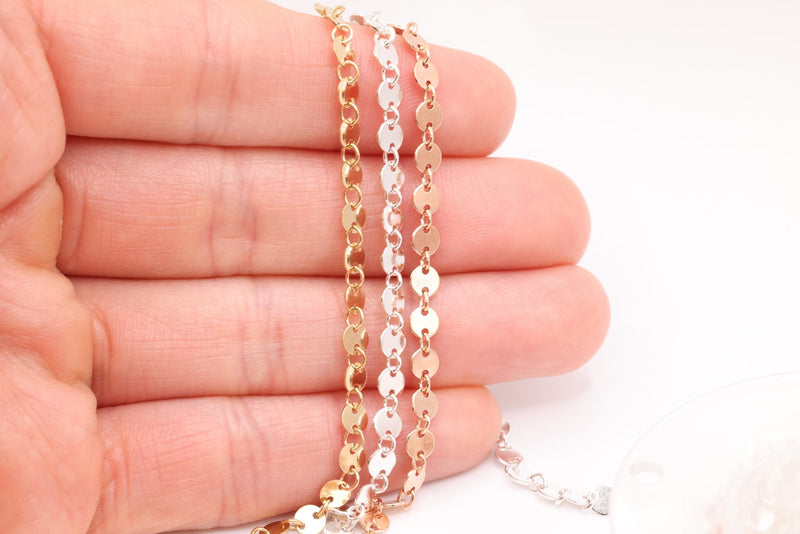 14K Gold Filled 4mm Sequin Disc Chain- Gold Filled Round Disc Circle Chain, Chain by foot, 4mm Sterling Silver Round Circle Disc Chain, Bulk - HarperCrown