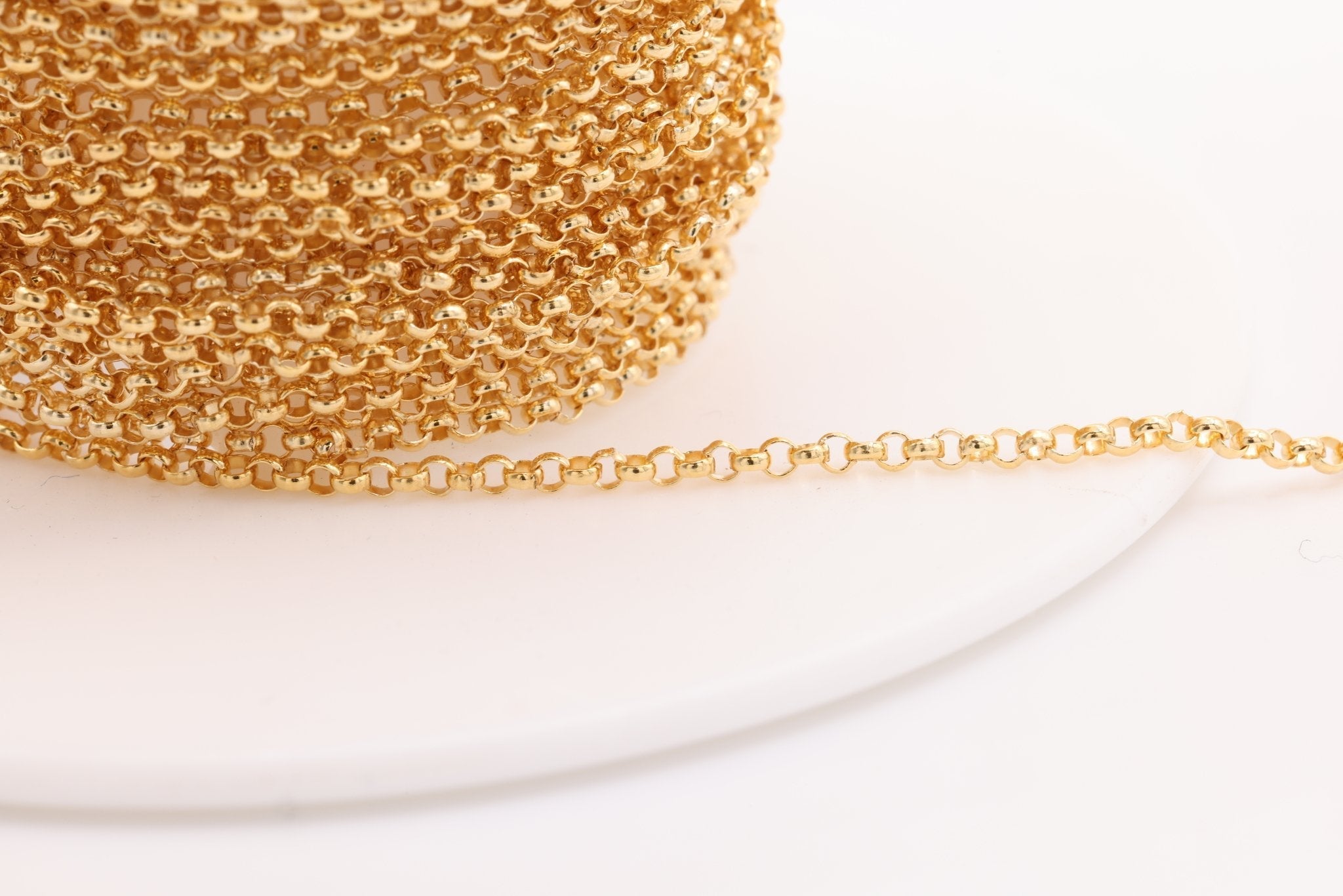1.4mm Rolo Chain, 14K Solid Gold, Unfinished Rolo Chain by Foot Bulk Chain - HarperCrown