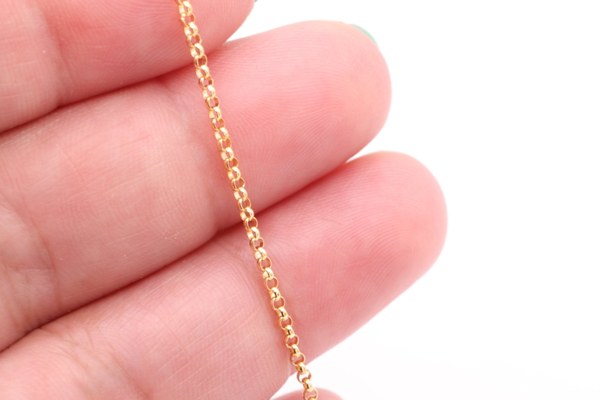 1.4mm Rolo Chain, 14K Solid Gold, Unfinished Rolo Chain by Foot Bulk Chain - HarperCrown