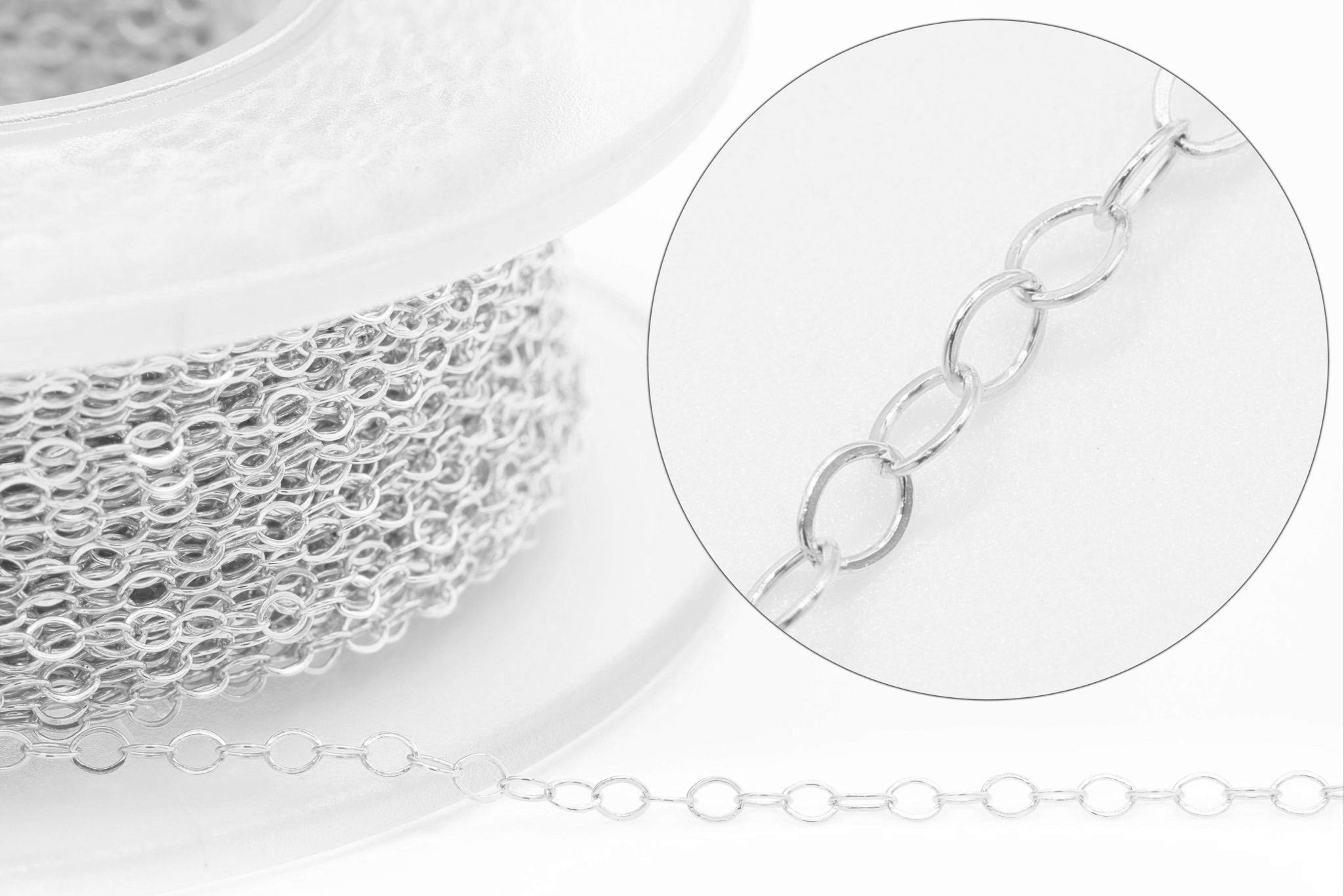 1.5mm Flat Cable Chain, 925 Sterling Silver, Wholesale, Bulk Pay Per Foot Spools - HarperCrown