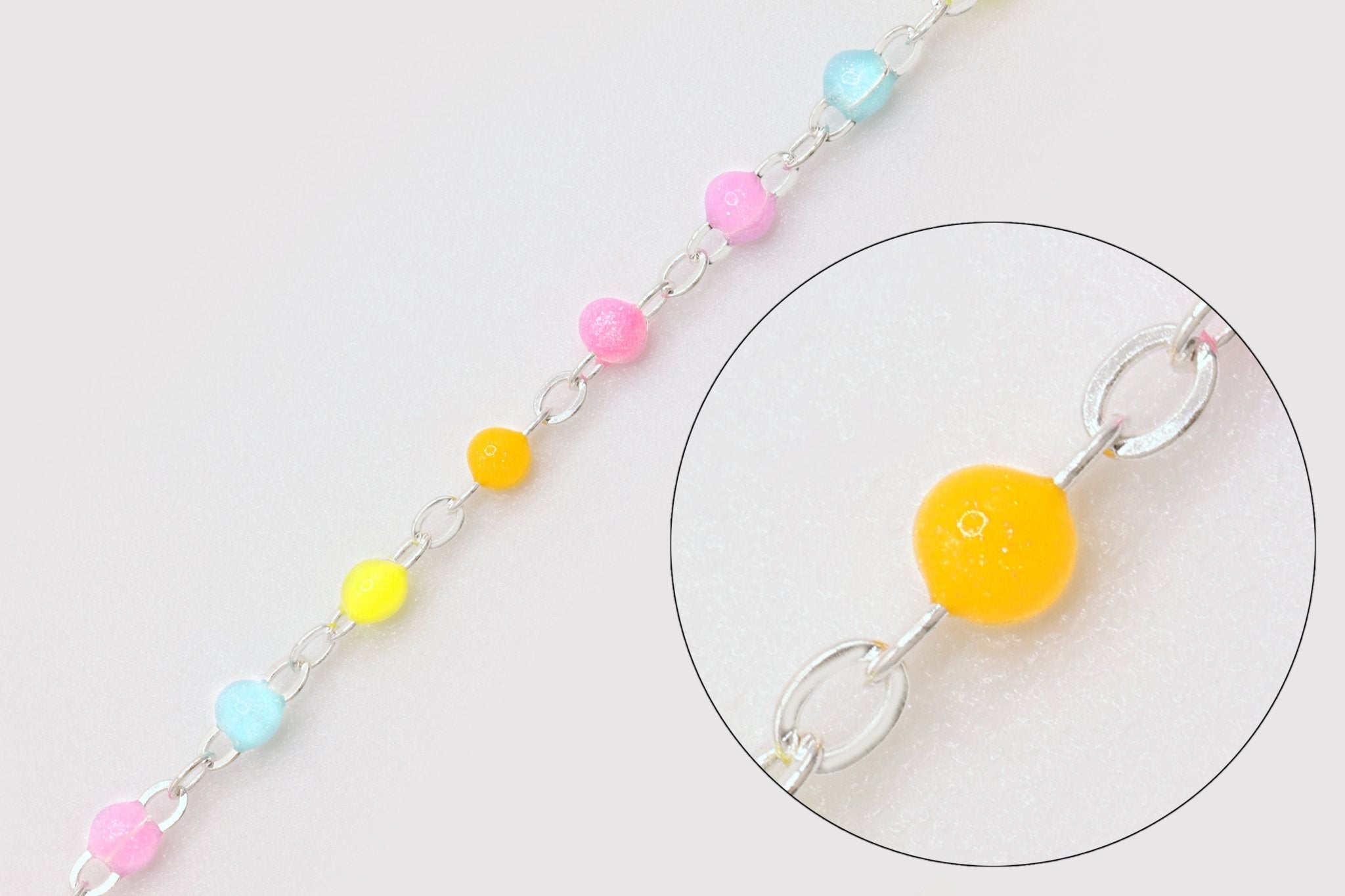1.5mm Multi Color Enamel Cable Chain, 925 Sterling Silver, Wholesale, Pay Per Foot - HarperCrown