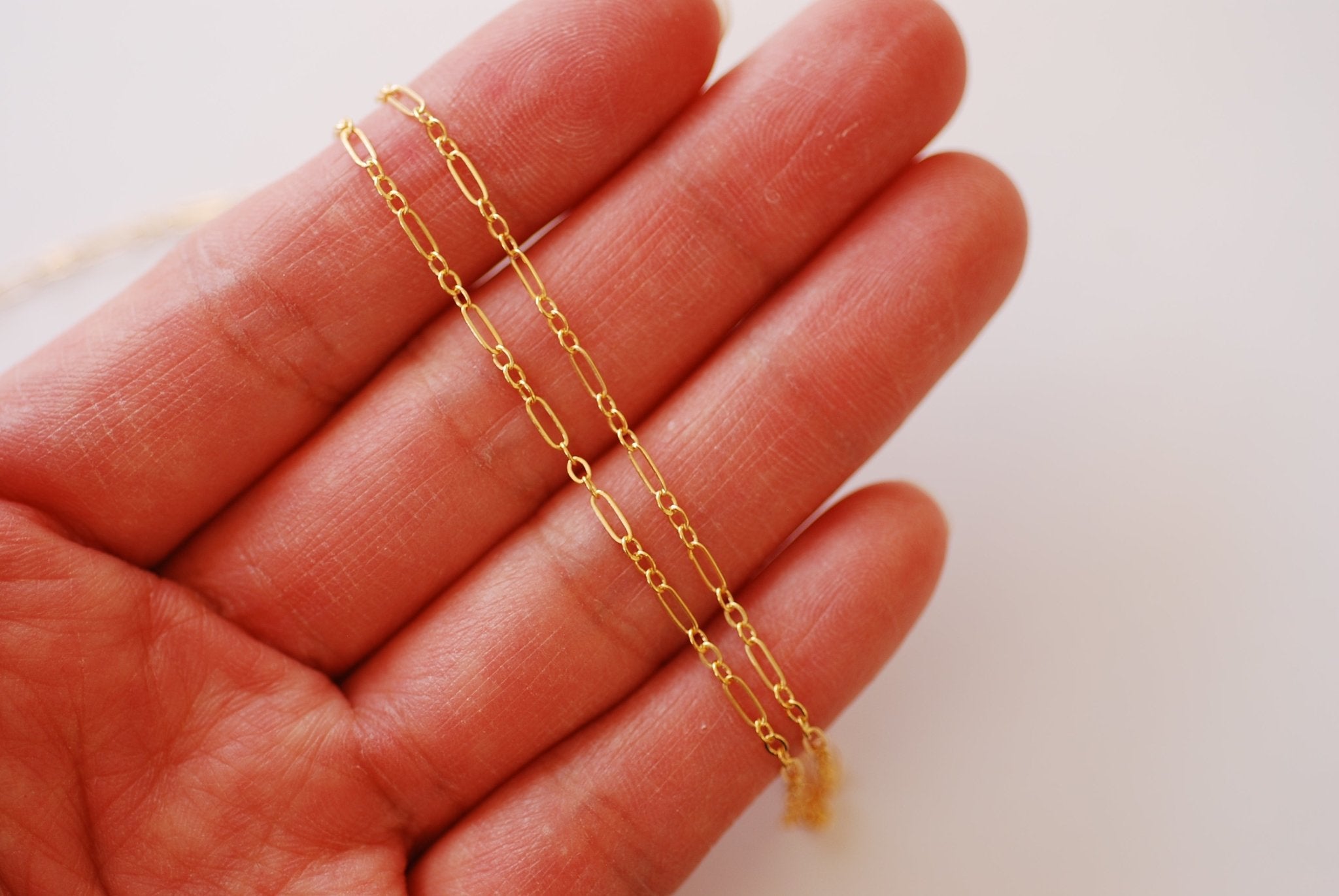 1.5mm Oval Long & Short Flat Chain, 14K Solid Gold, Bulk Pay Per Foot Uncut Spools For Jewelers
