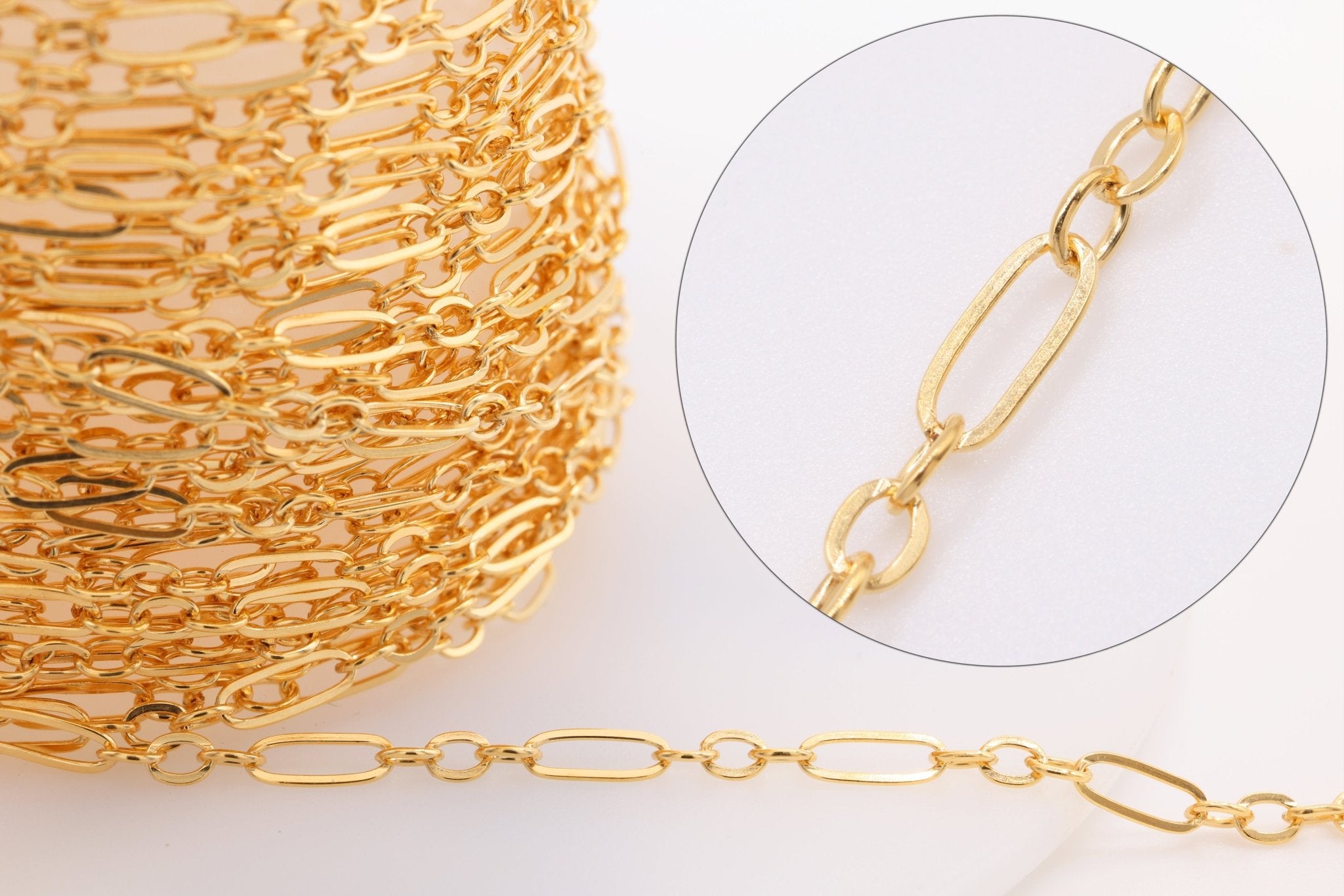 1.5mm Oval Long & Short Flat Chain, Gold - Filled or Sterling Silver, Bulk Pay Per Foot Uncut Spools For Jewelers - HarperCrown