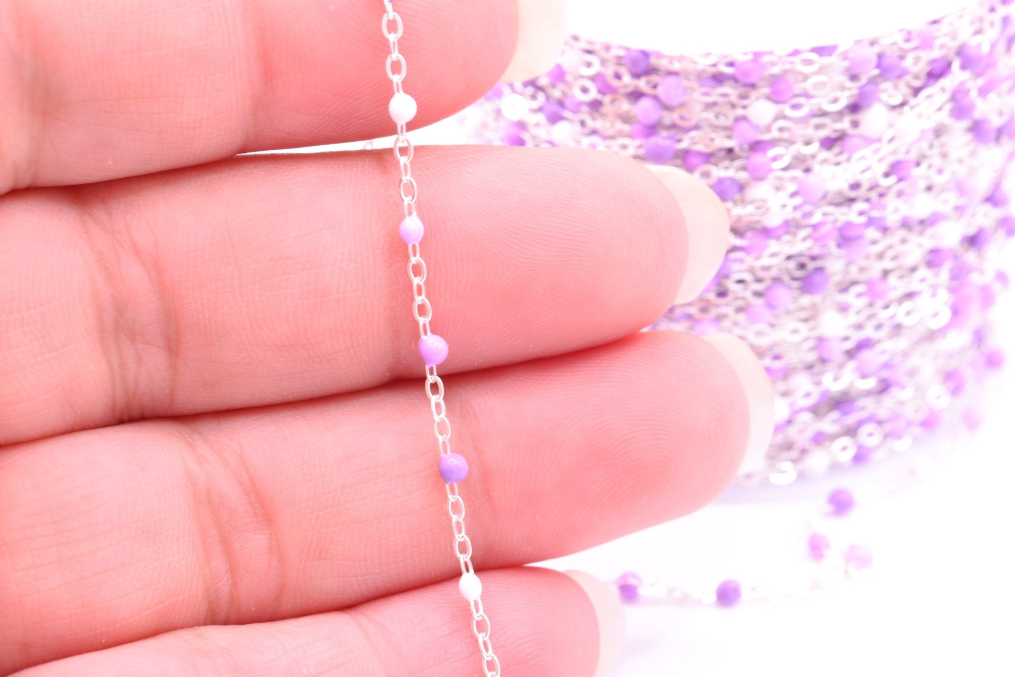 1.5mm Purple Enamel Cable Chain, 925 Sterling Silver, Wholesale, Pay Per Foot, Jewelry Making Chain - HarperCrown