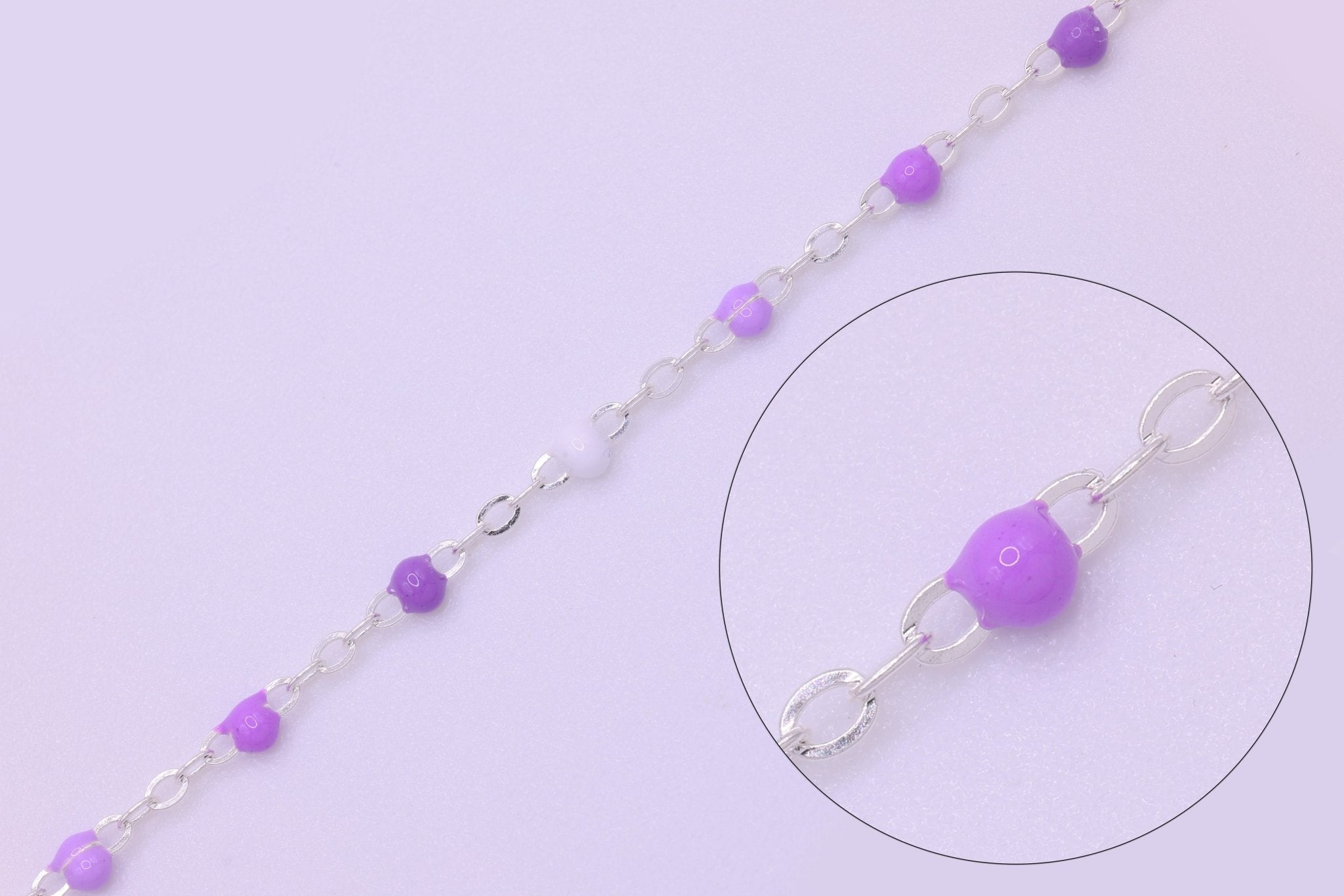 1.5mm Purple Enamel Cable Chain, 925 Sterling Silver, Wholesale, Pay Per Foot, Jewelry Making Chain - HarperCrown